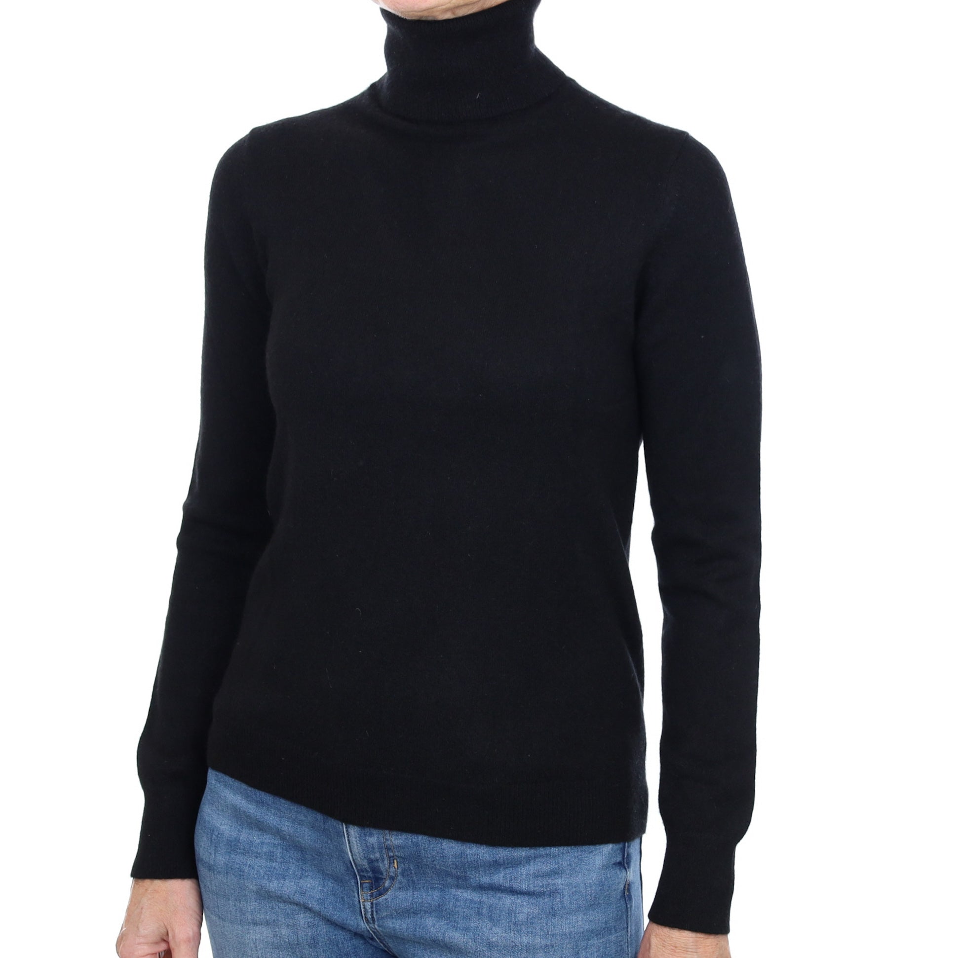 Black Cashmere Polo Neck Jumper Small