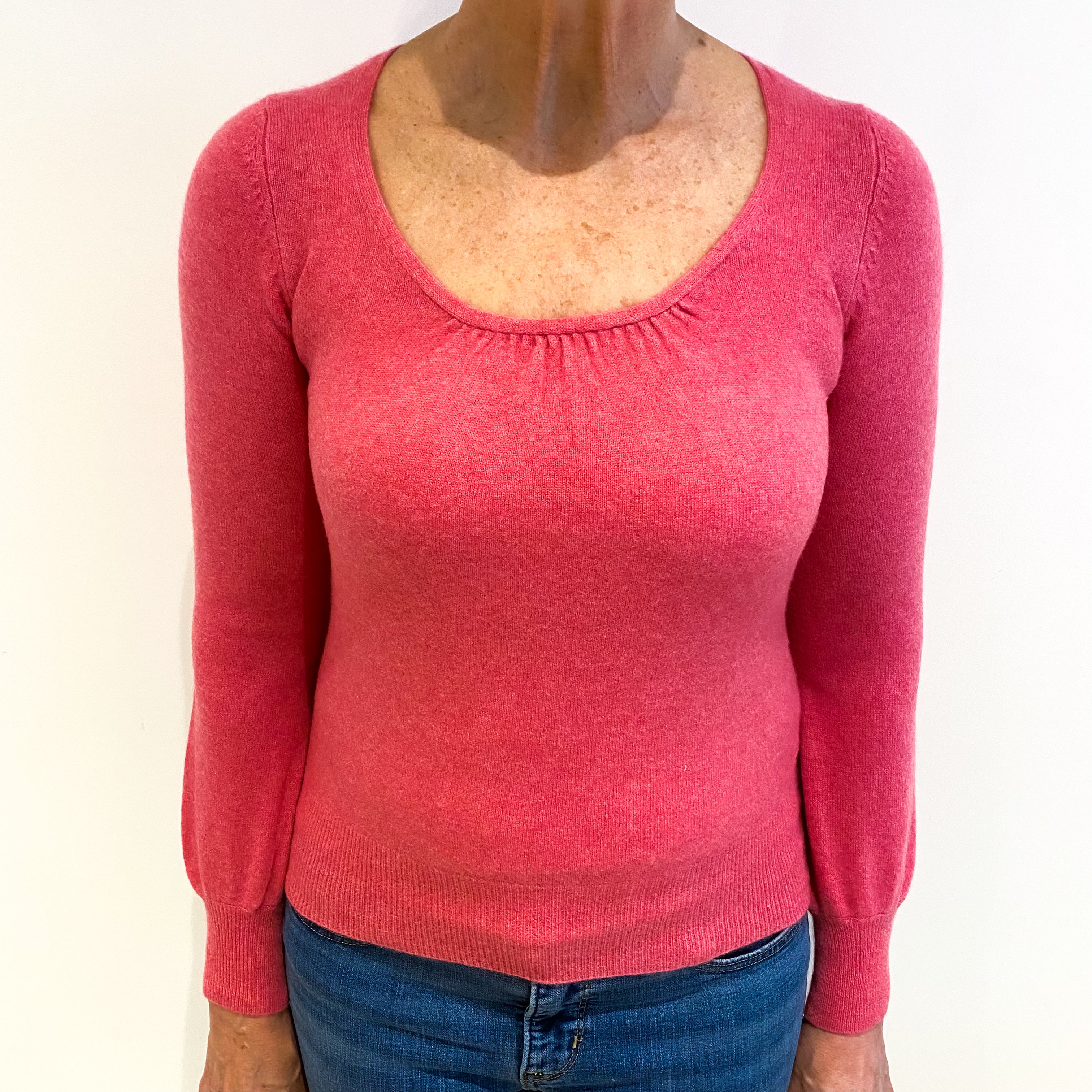 Loganberry Pink Cashmere Scoop Ruched Neck Jumper Medium