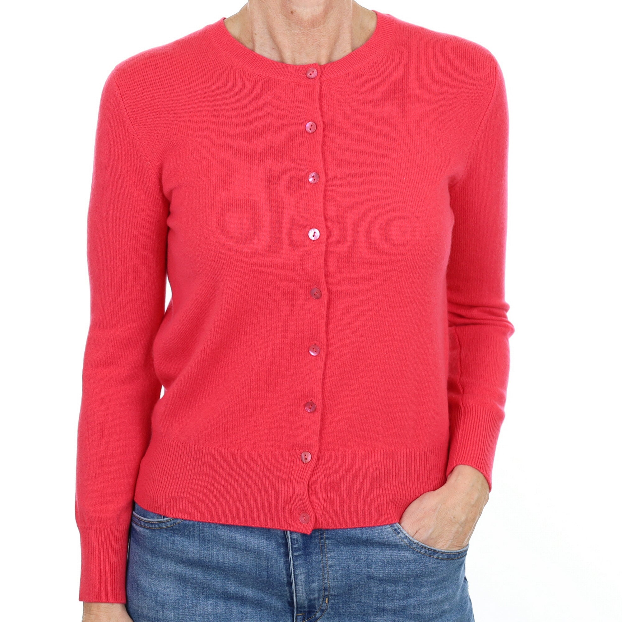 New Cranberry Pink Cashmere Crew Neck Cardigan Small