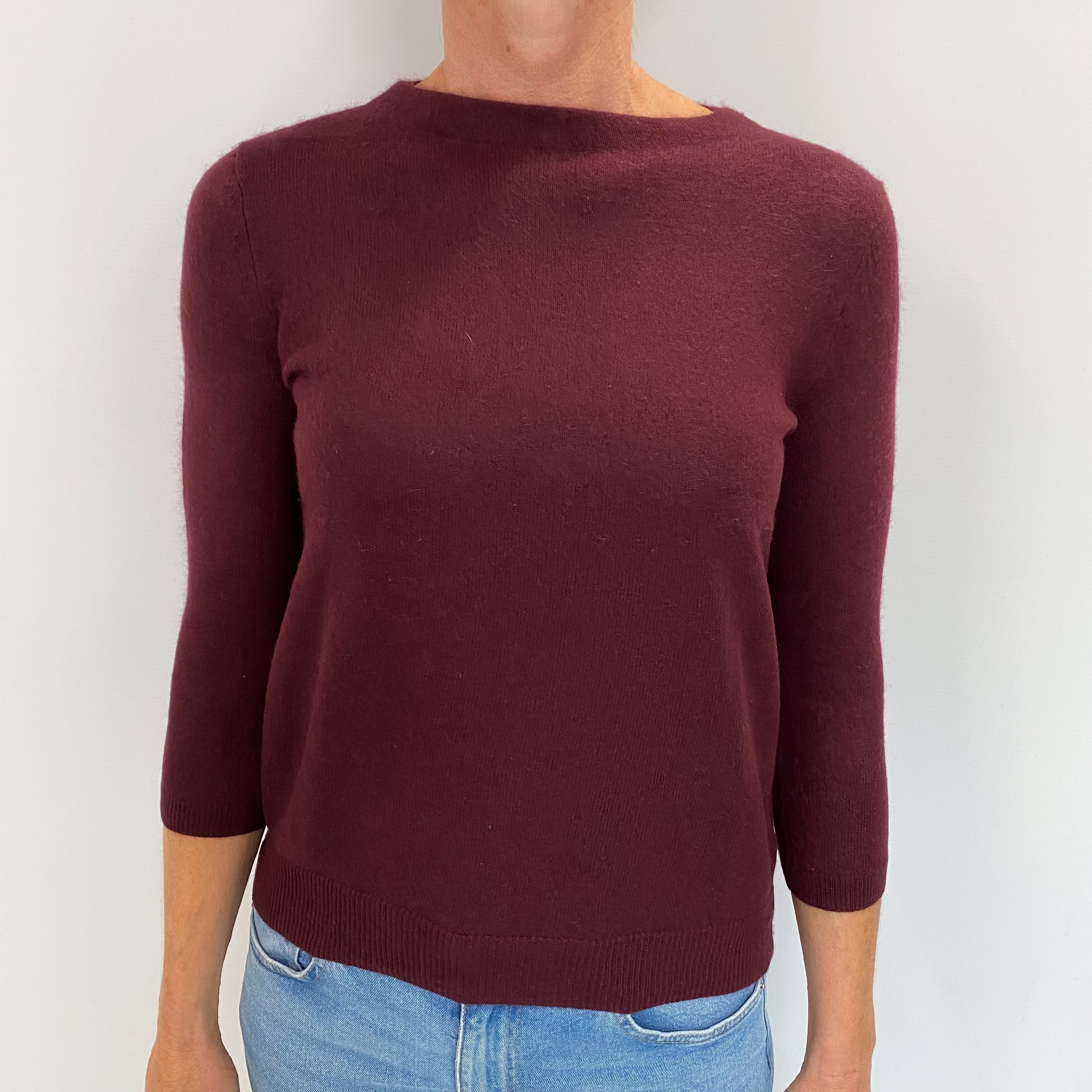 Wine Red Cashmere Crew Neck Jumper Small