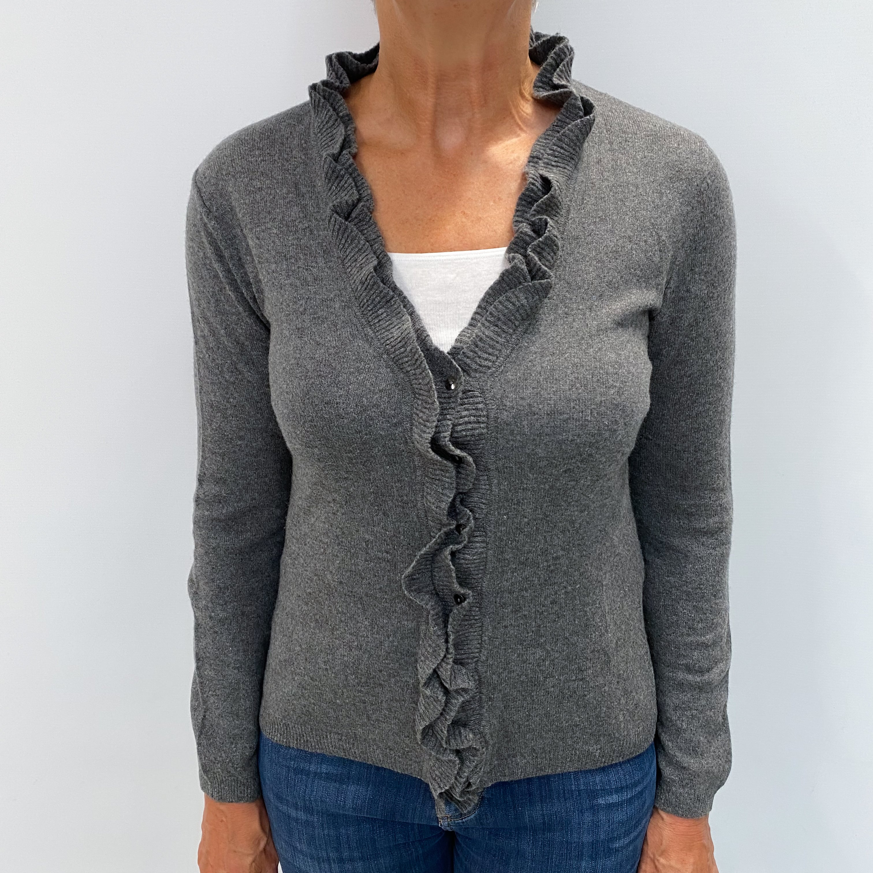 Slate Grey Cashmere V Neck Cardigan Medium