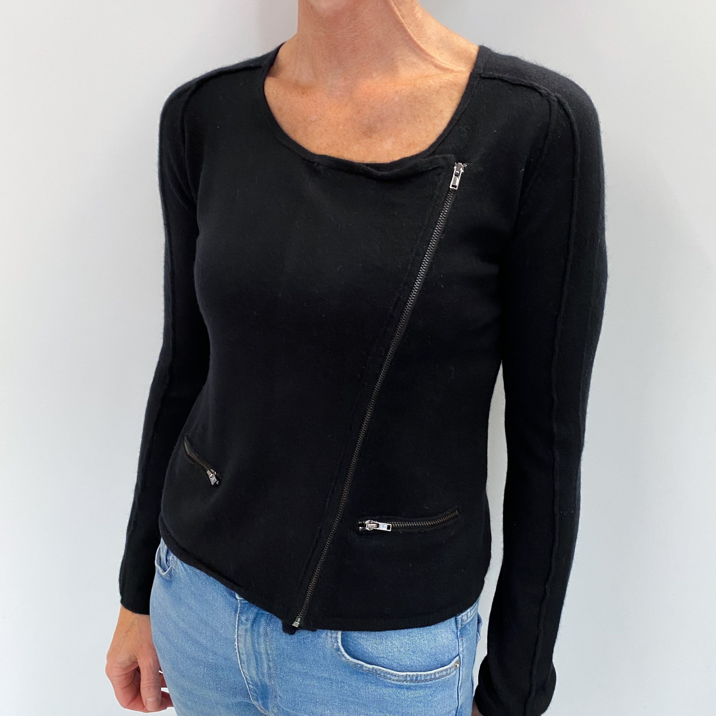 Black Cashmere Crew Neck Cardigan Small