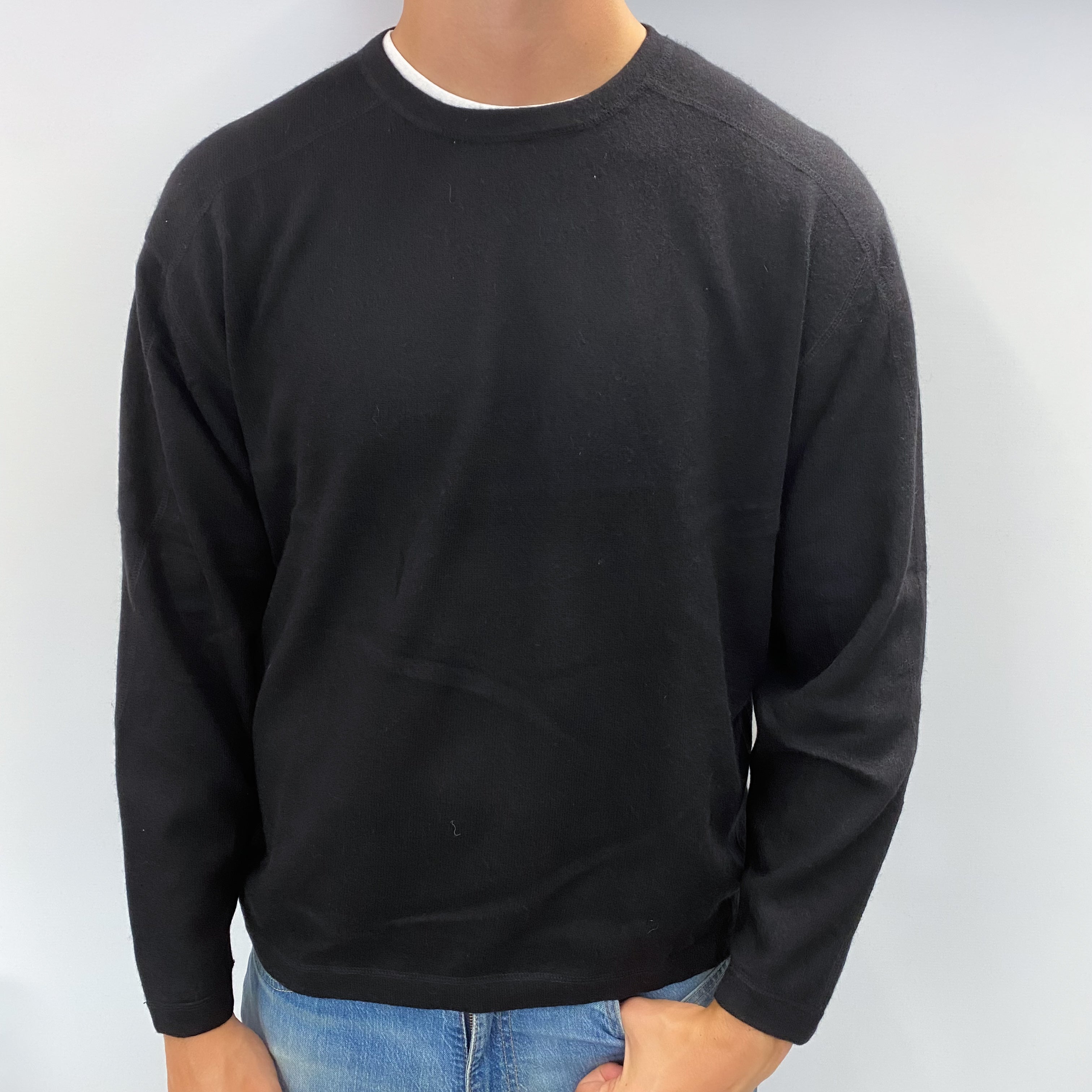 Men's Black Cashmere Crew Neck Jumper XXL