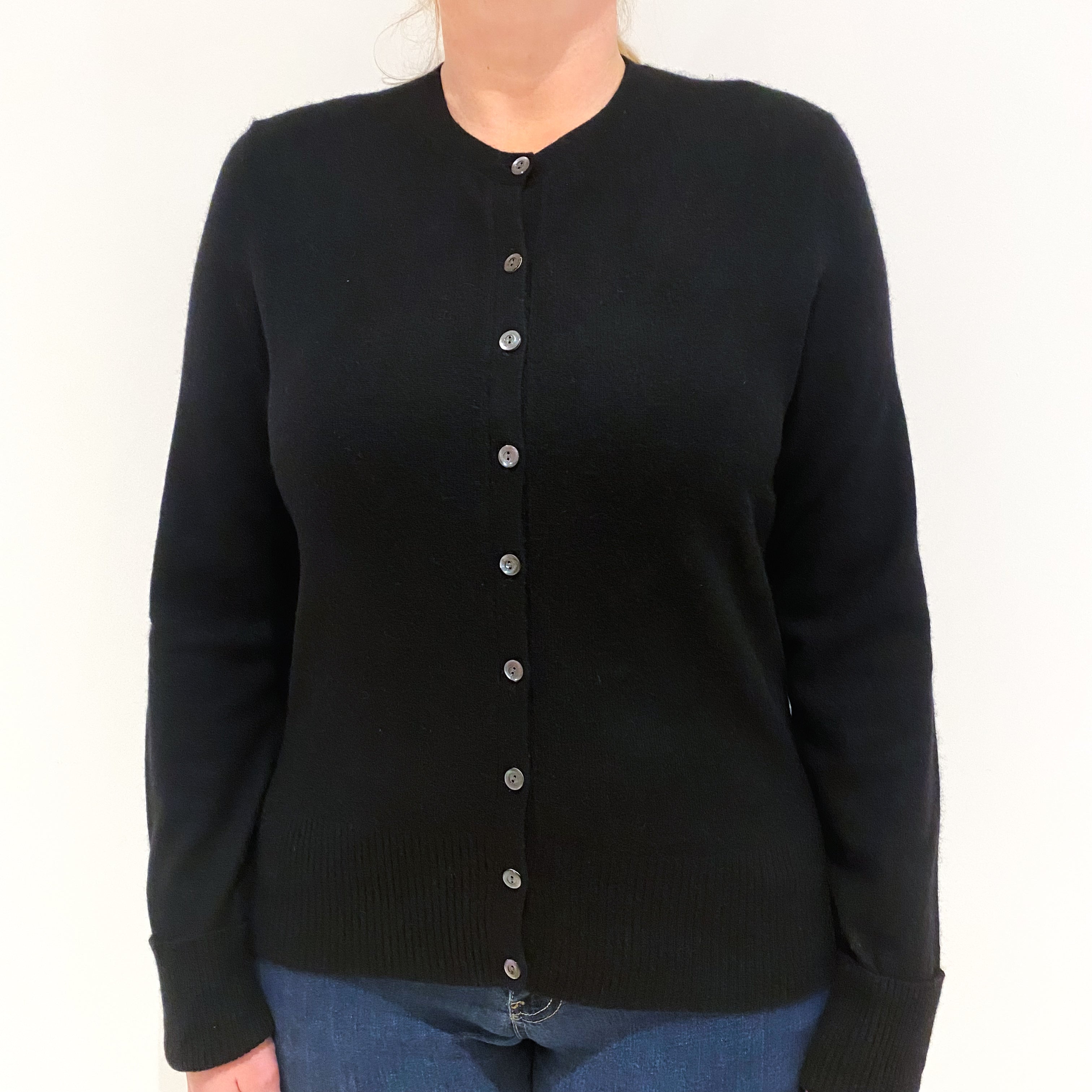 Black Cashmere Crew Neck Cardigan Large
