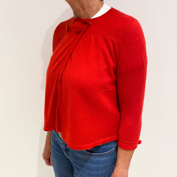 Scarlet Red 3/4 Sleeve Cashmere Swing Cardigan Medium