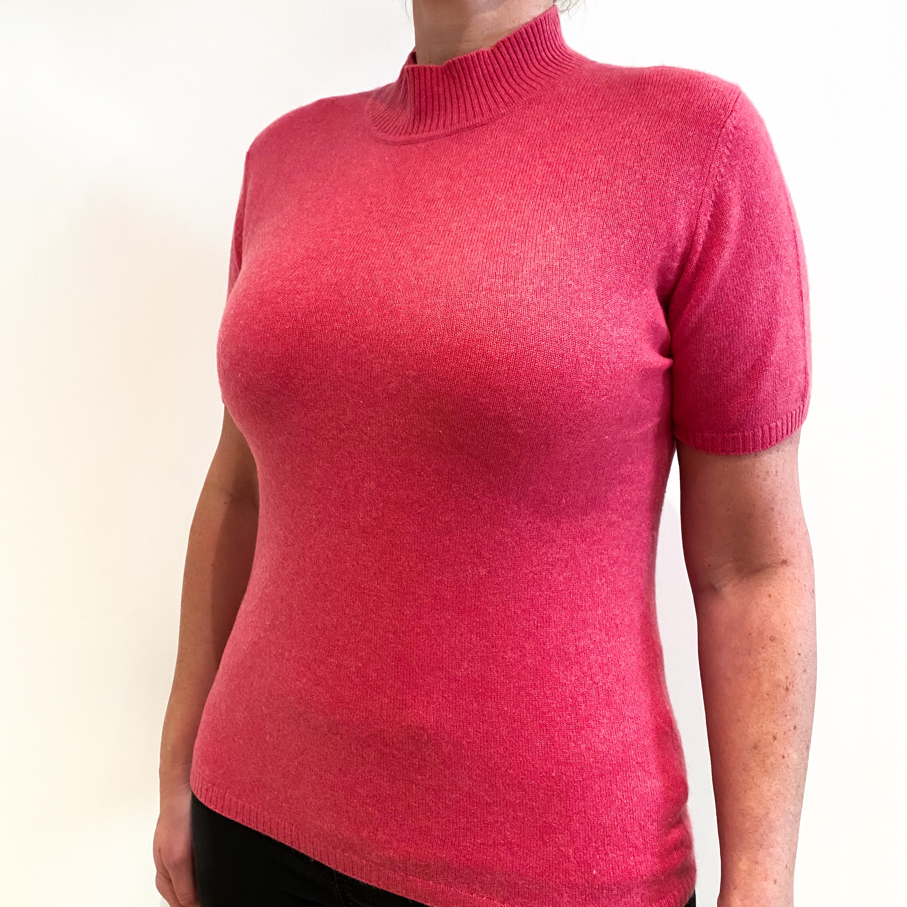 Rose Pink Cashmere Short Sleeve Turtleneck Jumper Large