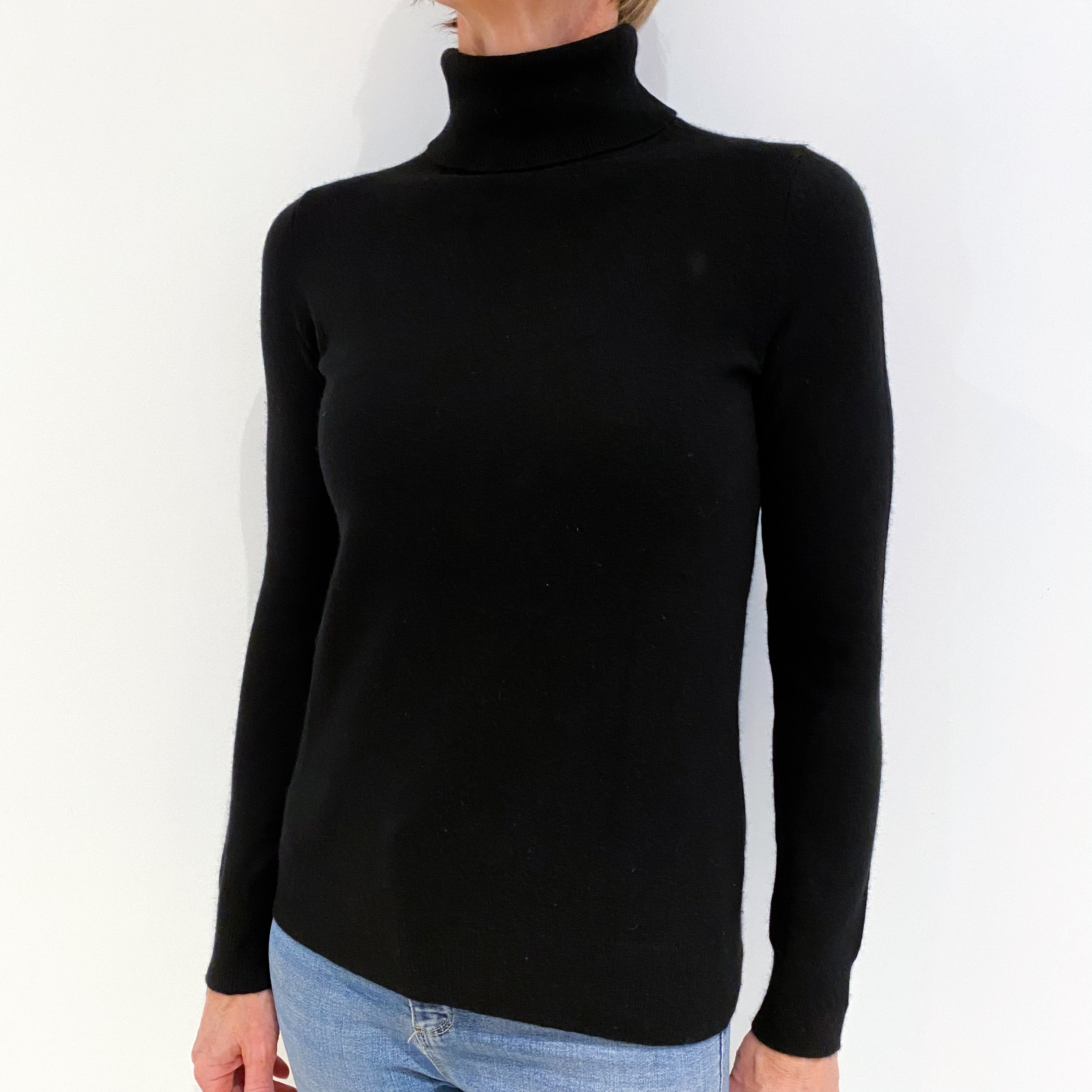 Black Cashmere Polo Neck Jumper Small