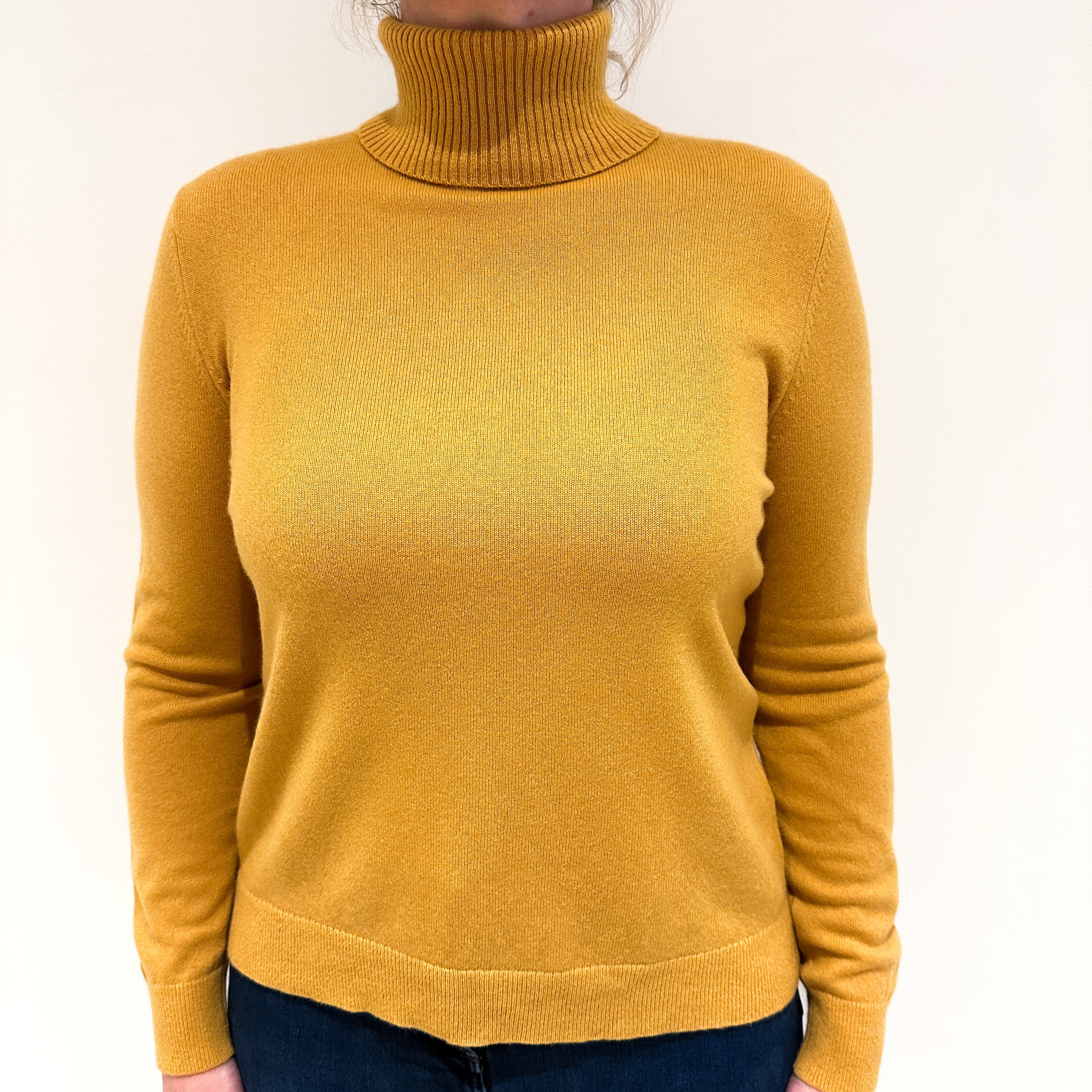 Mustard Yellow Cashmere Polo Neck Jumper Large