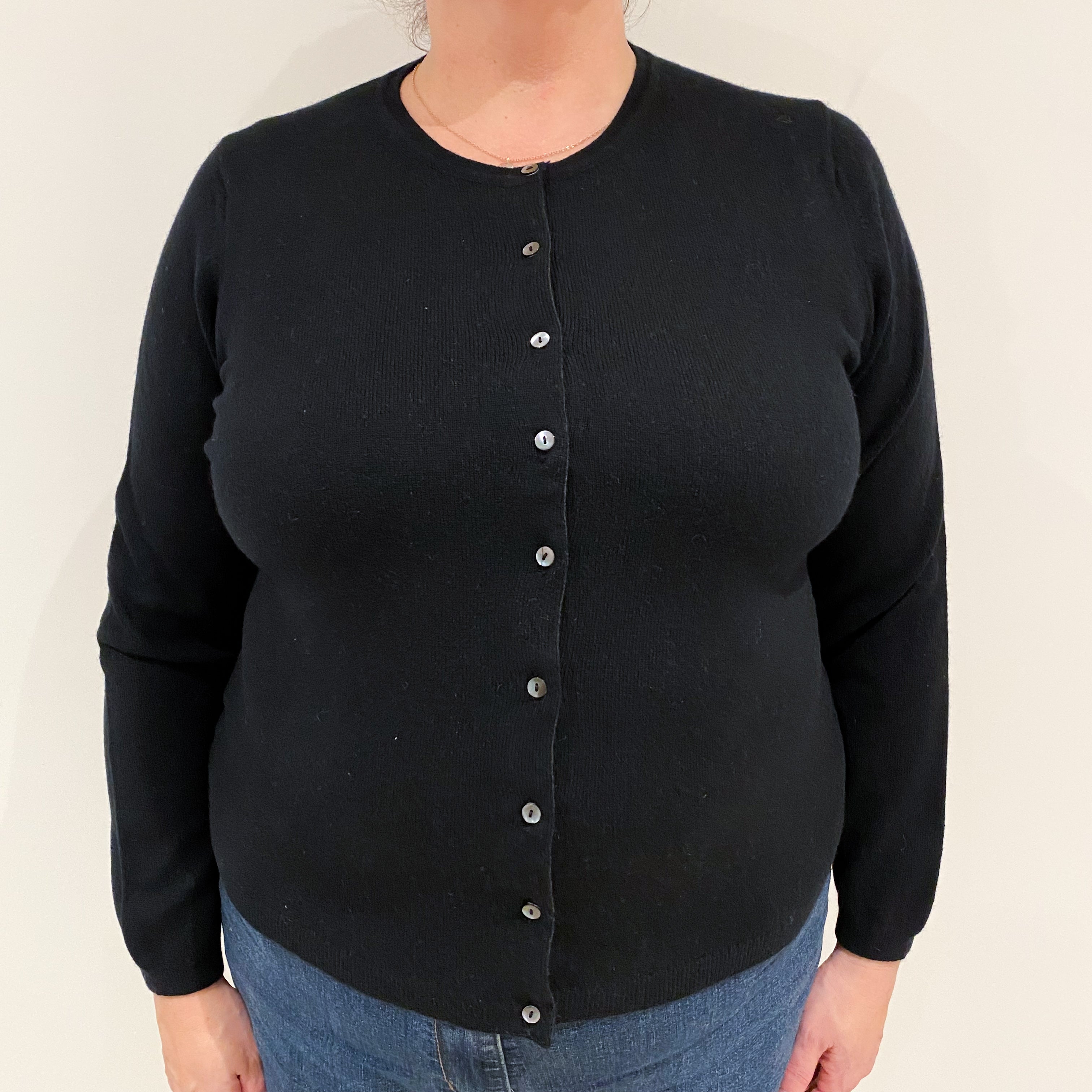 Black Cashmere Crew Neck Cardigan Extra Large