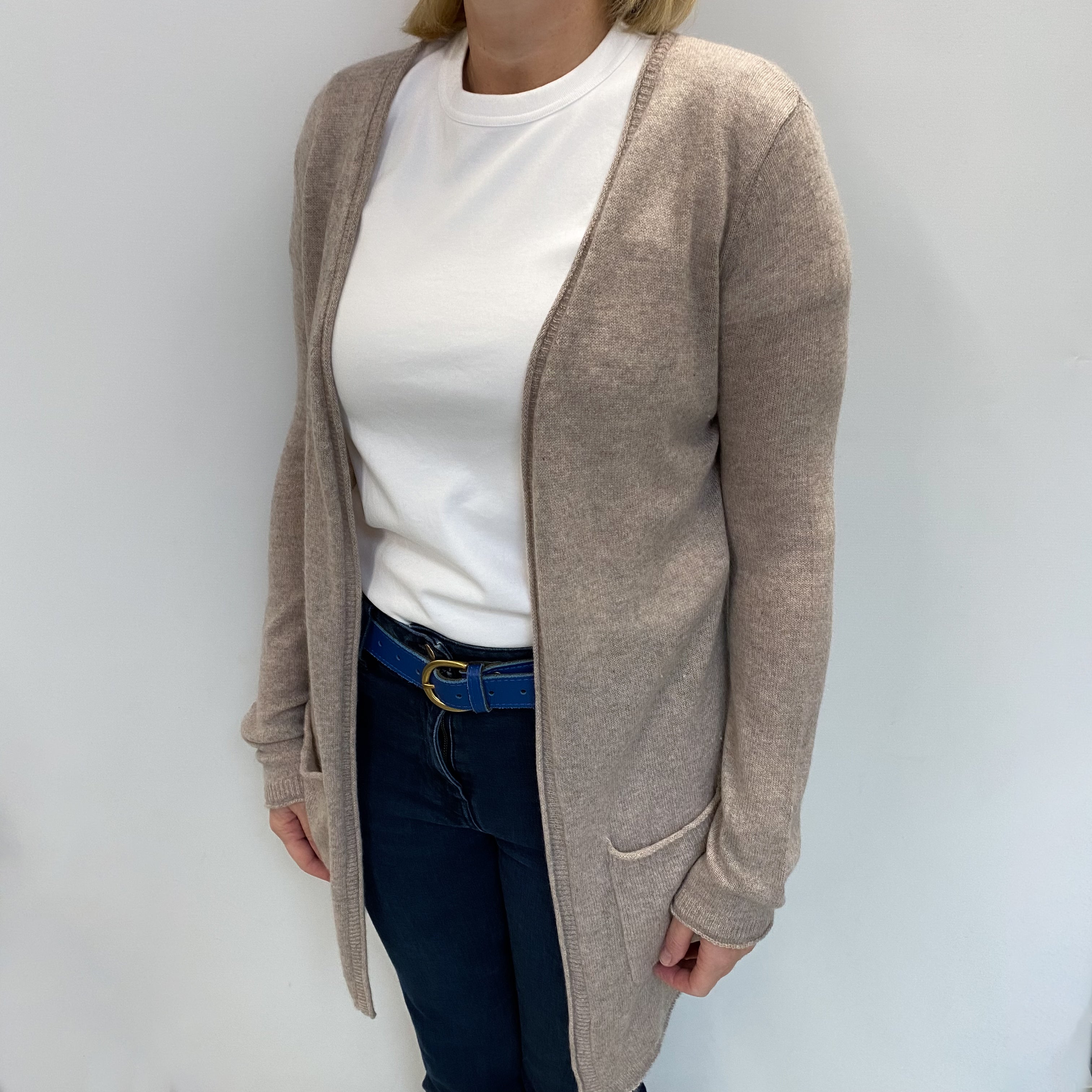Fawn Beige Cashmere Edge To Edge Cardigan Large