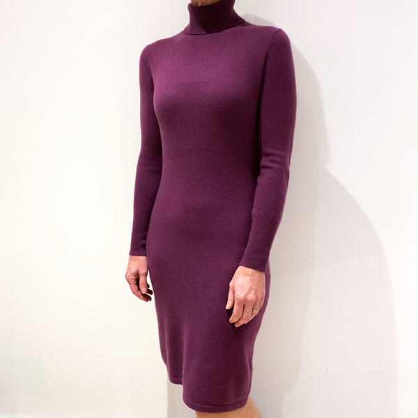 Plum Purple Cashmere Polo Neck Dress Small