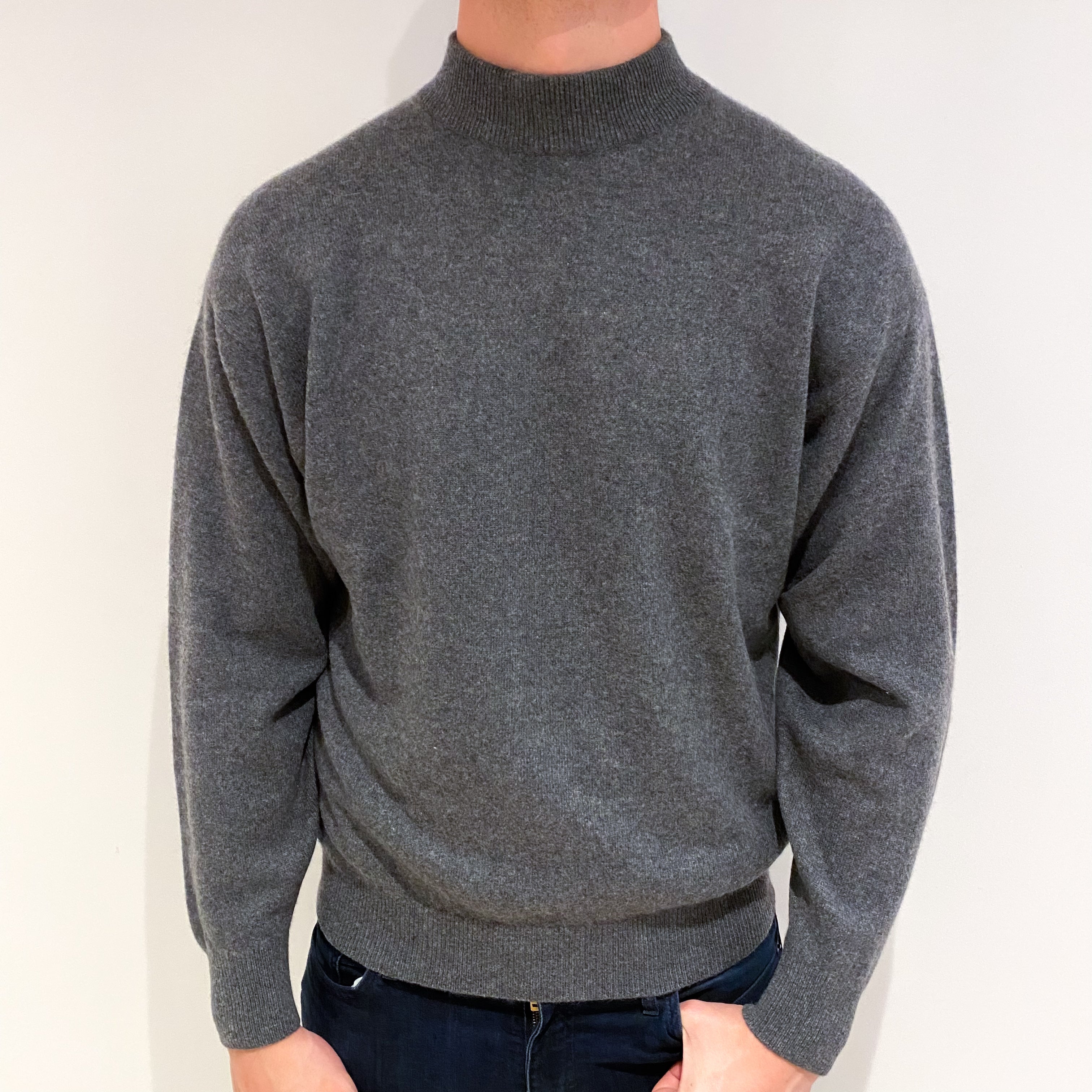 Men's Slate Grey Cashmere Turtle Neck Jumper XL