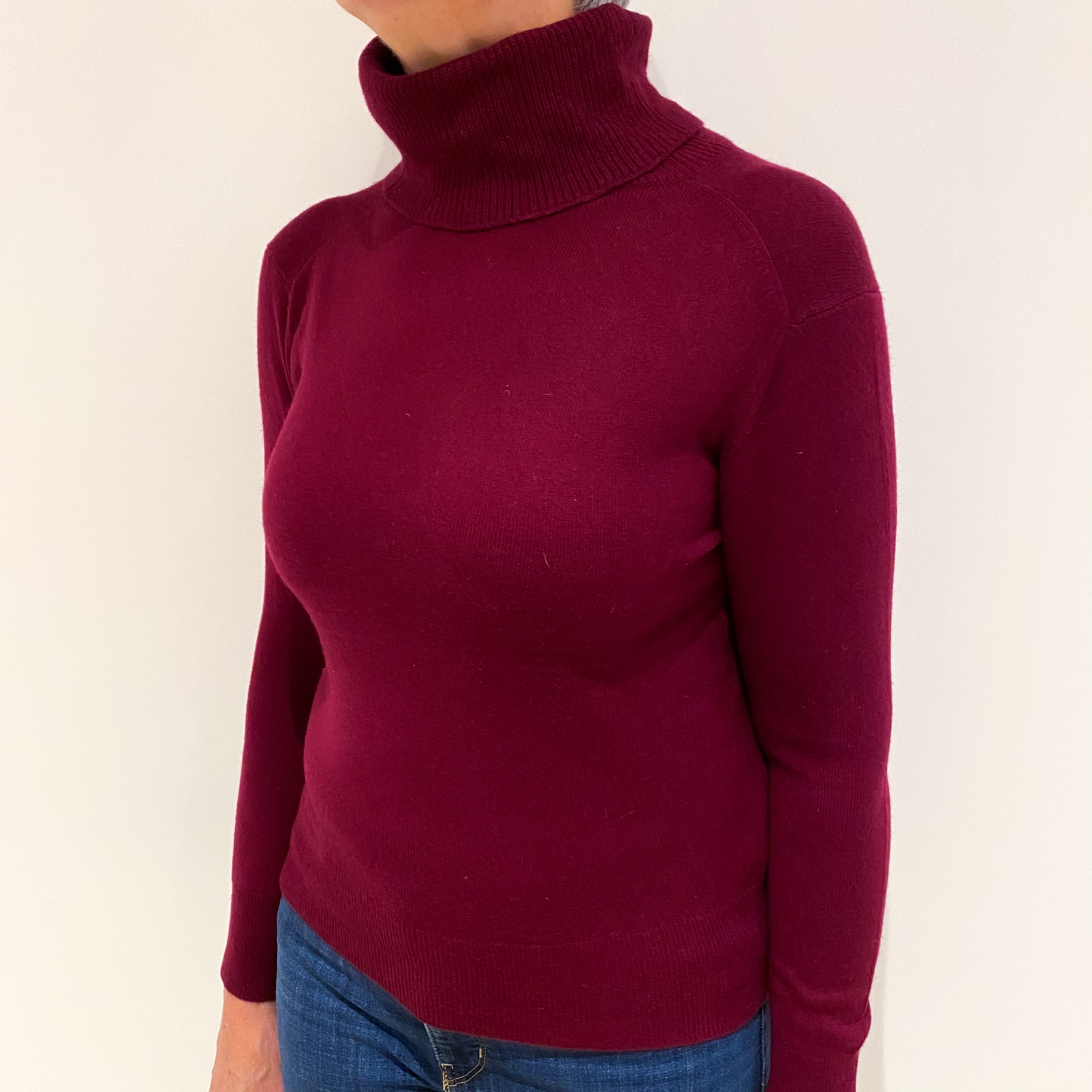 Aubergine Purple Cashmere Polo Neck Jumper Medium