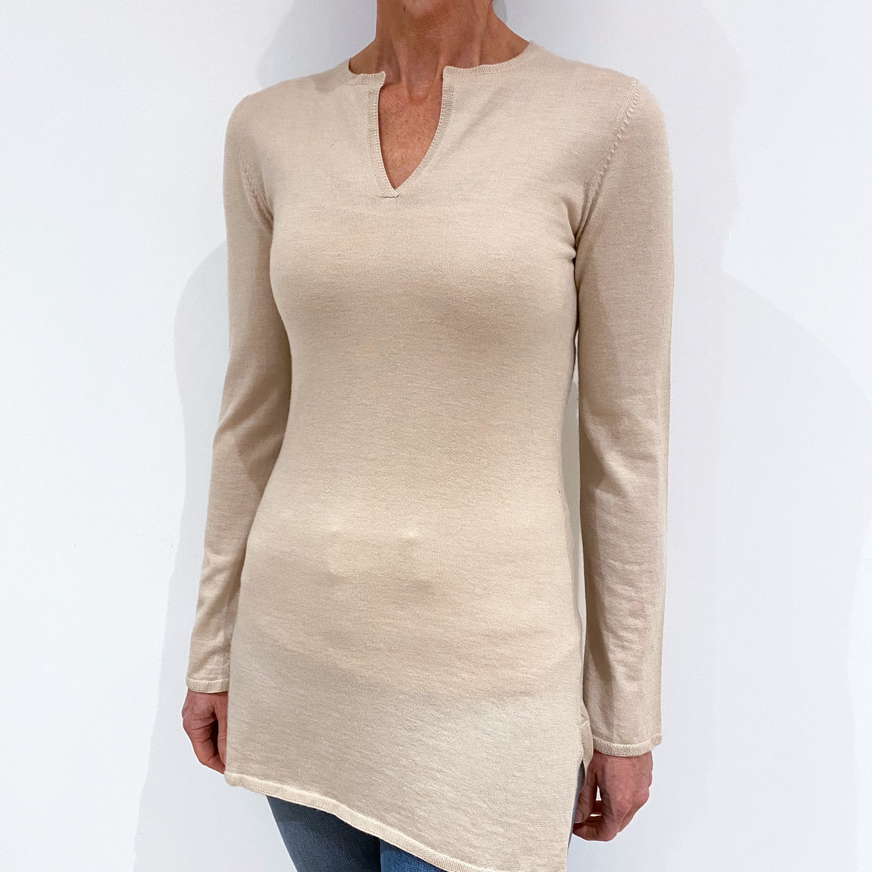 Patagonia Soft Beige Fine Knit Cashmere Notch Neck Tunic Small