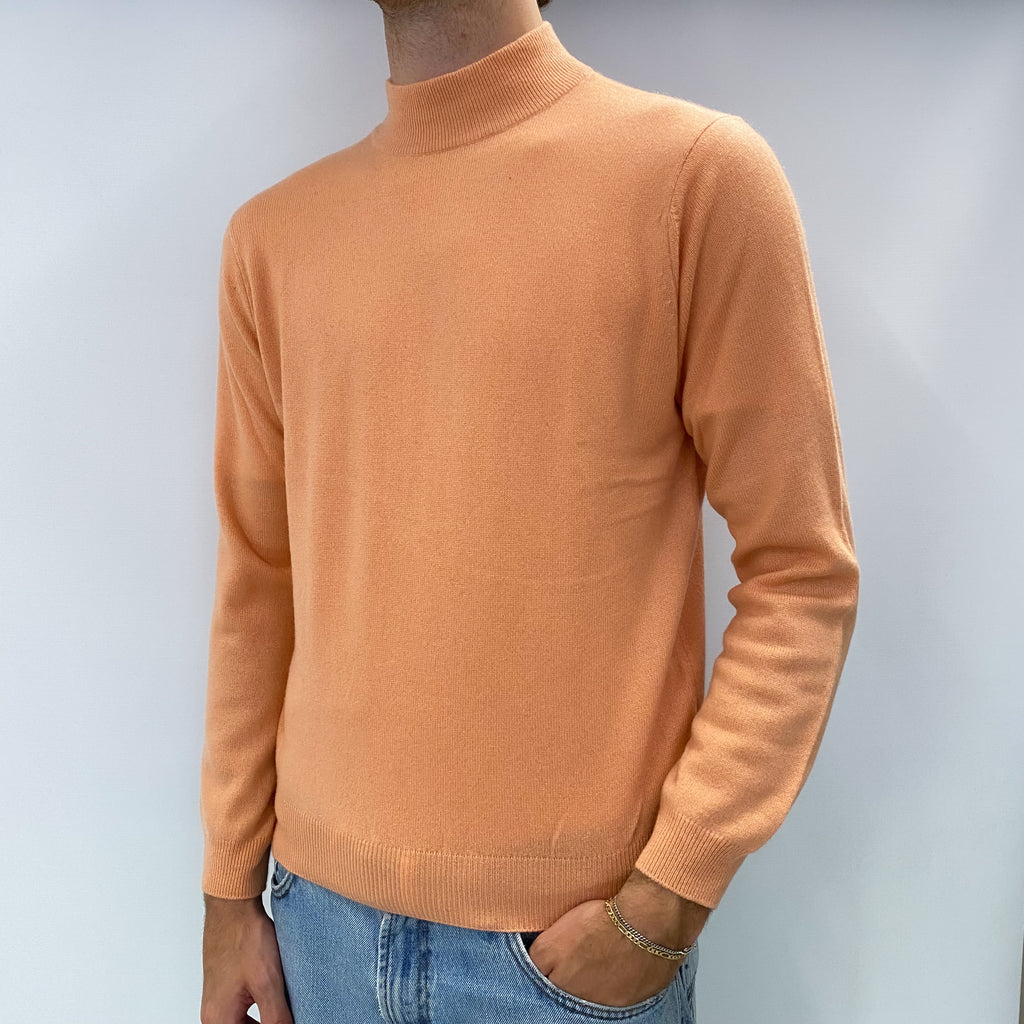 Men's Peach Orange Cashmere Turtle Neck Jumper Medium