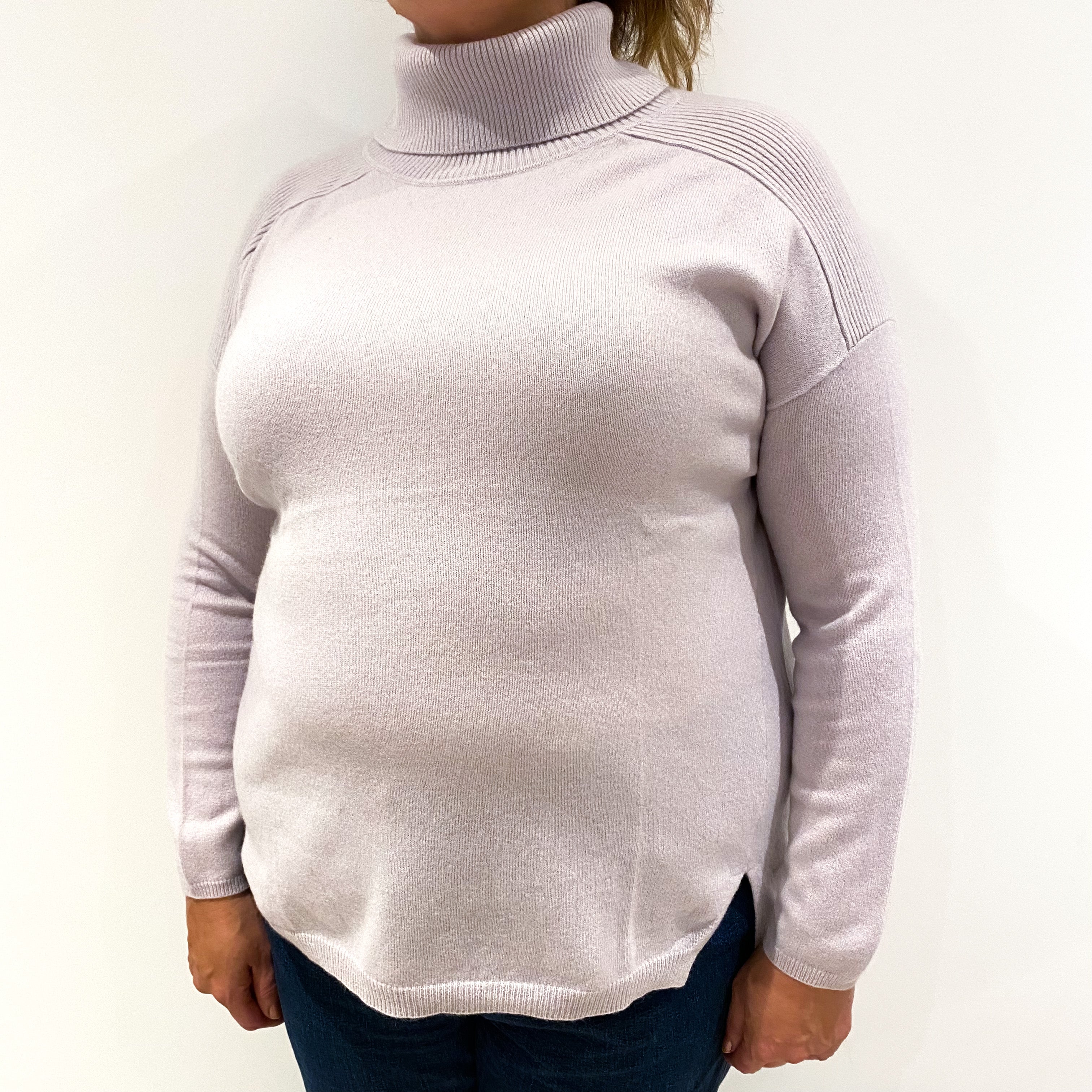 Pale Lavender Cashmere Polo Neck Jumper Extra Large