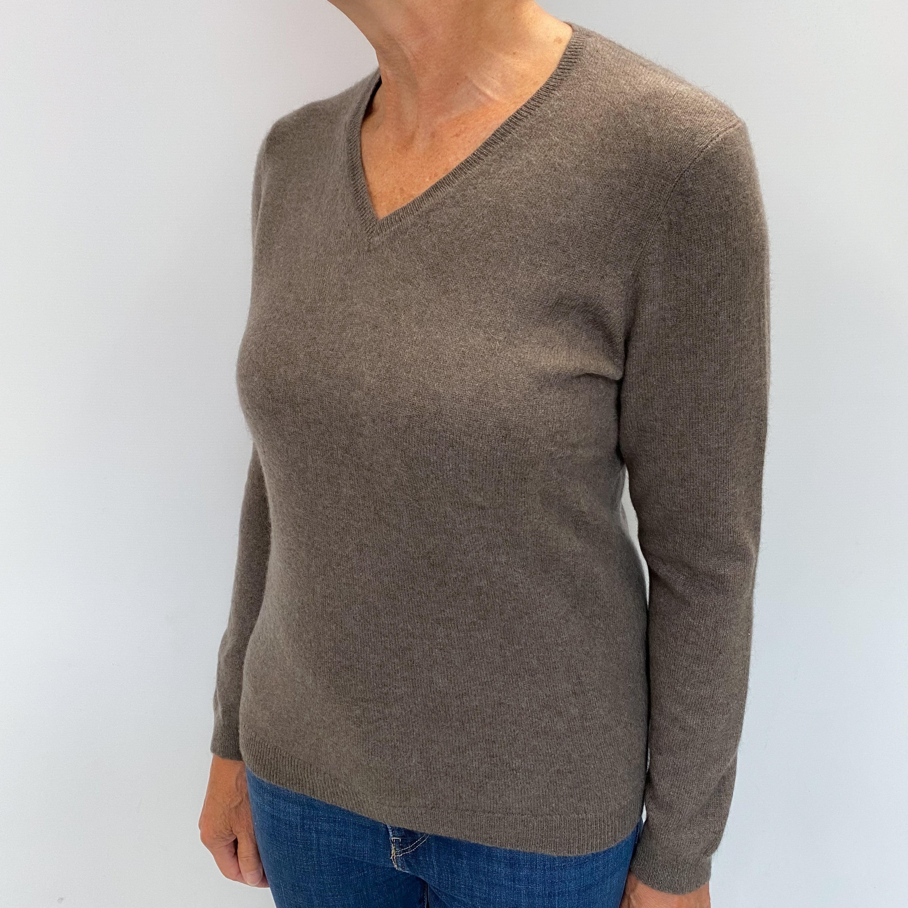 Donkey Brown Cashmere V Neck Jumper Medium