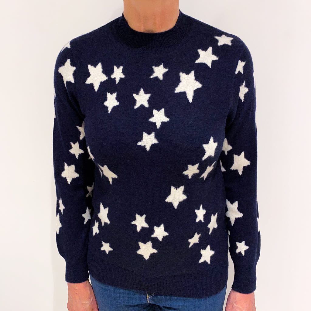 Navy Cashmere Heavy Knit Turtle Neck Jumper Medium