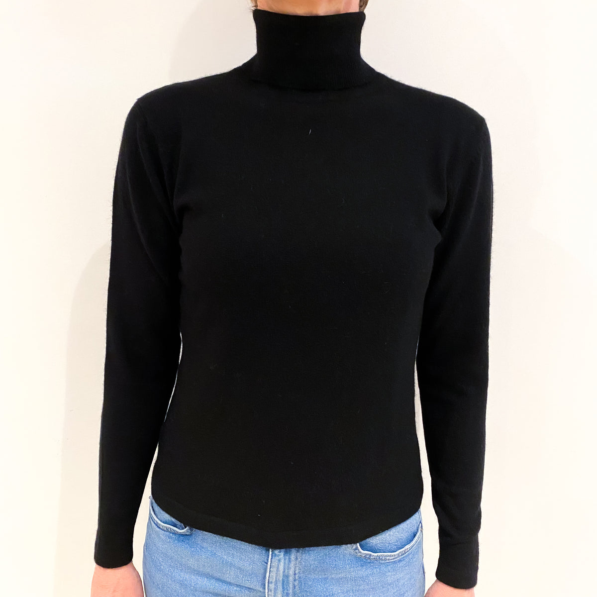 Black Cashmere Polo Neck Jumper Small