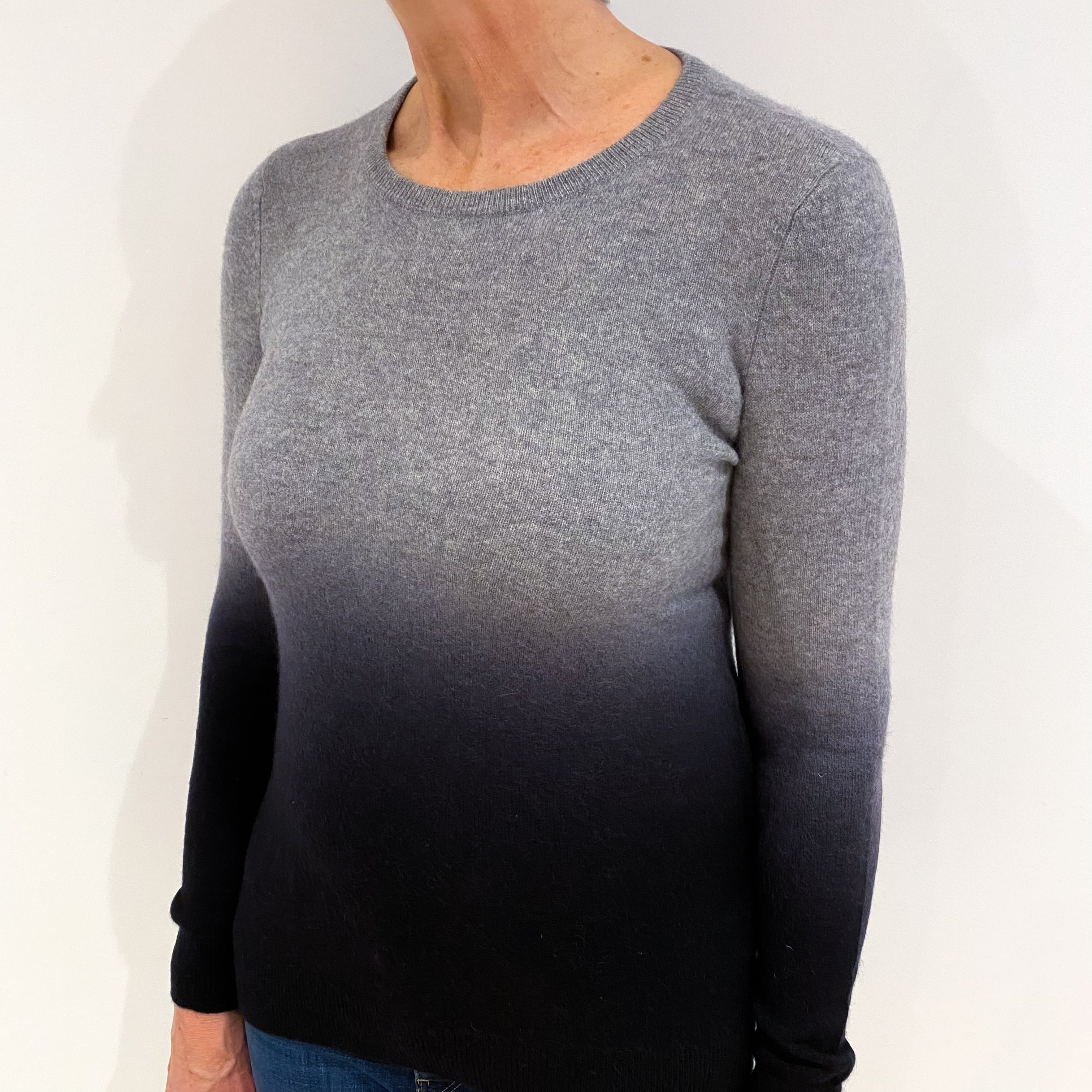 Grey Black Ombré Cashmere Crew Neck Jumper Medium
