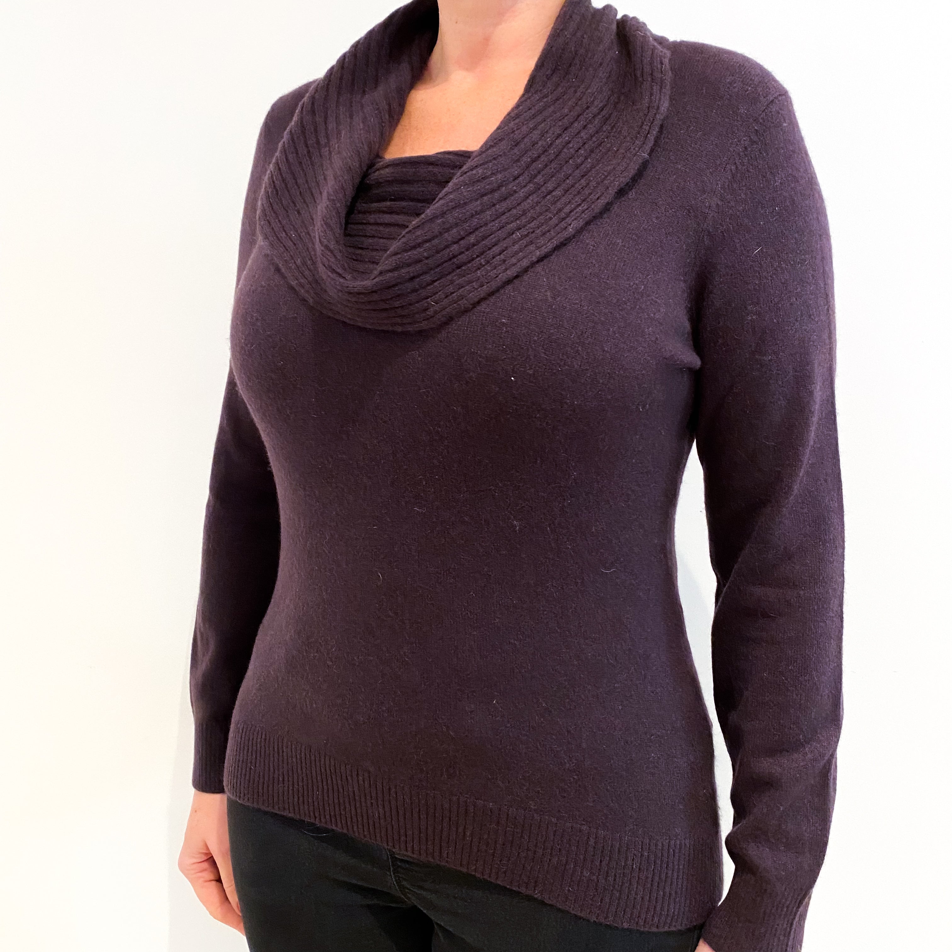 Aubergine Purple Cashmere Cowl Neck Jumper Large