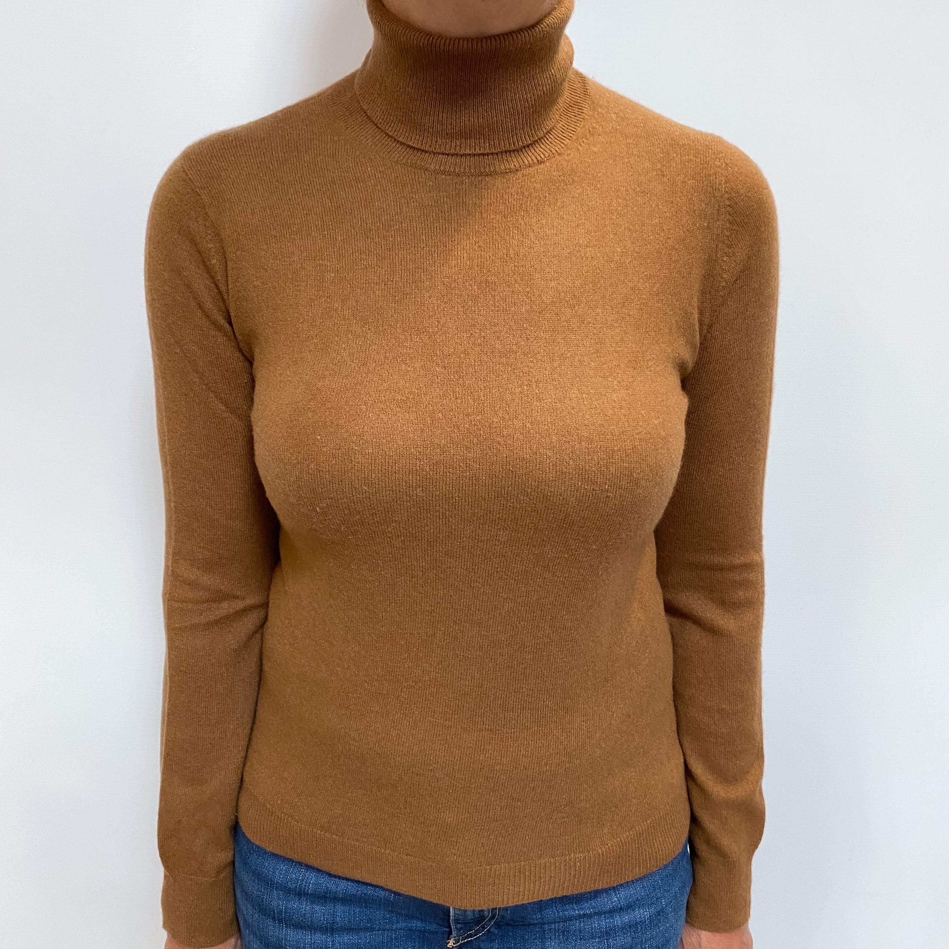 Cinnamon Brown Cashmere Polo Neck Jumper Medium