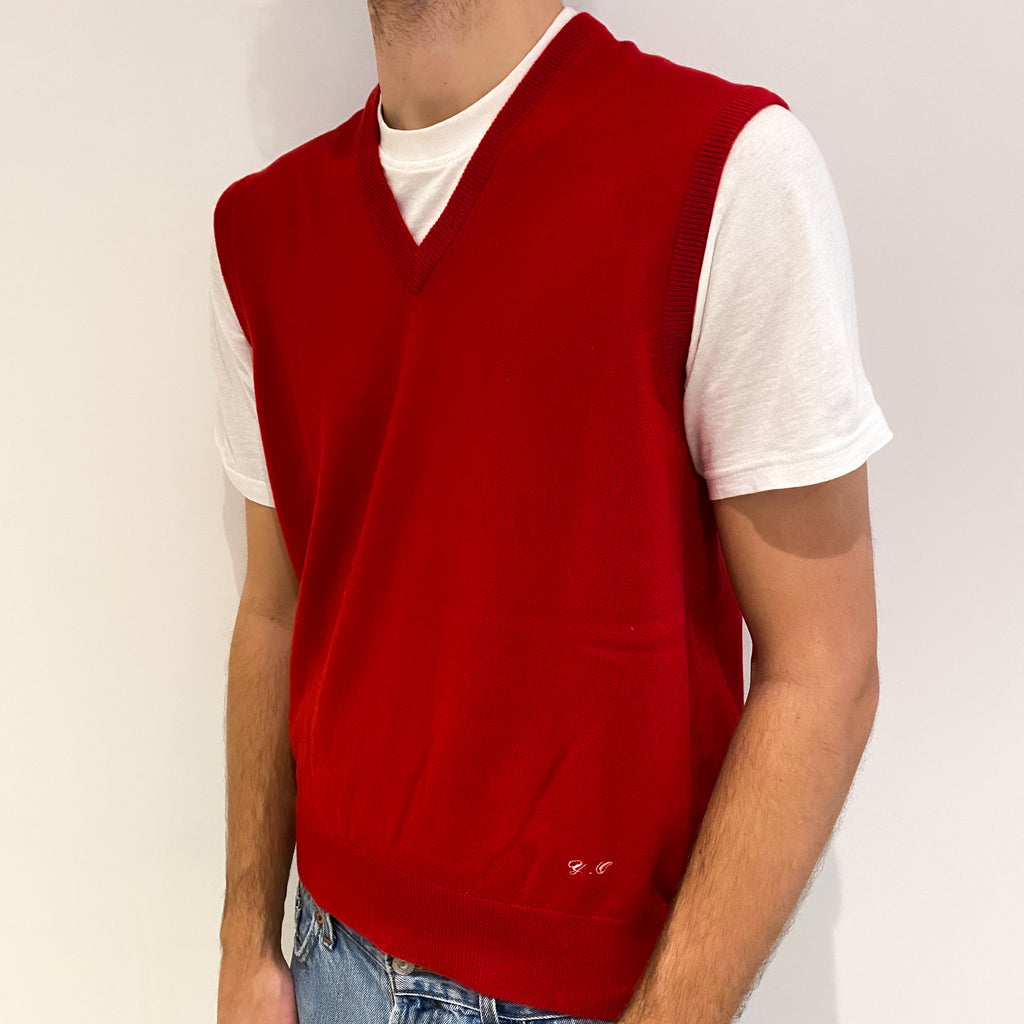 Men's Red Cashmere V Neck Tank Top Large