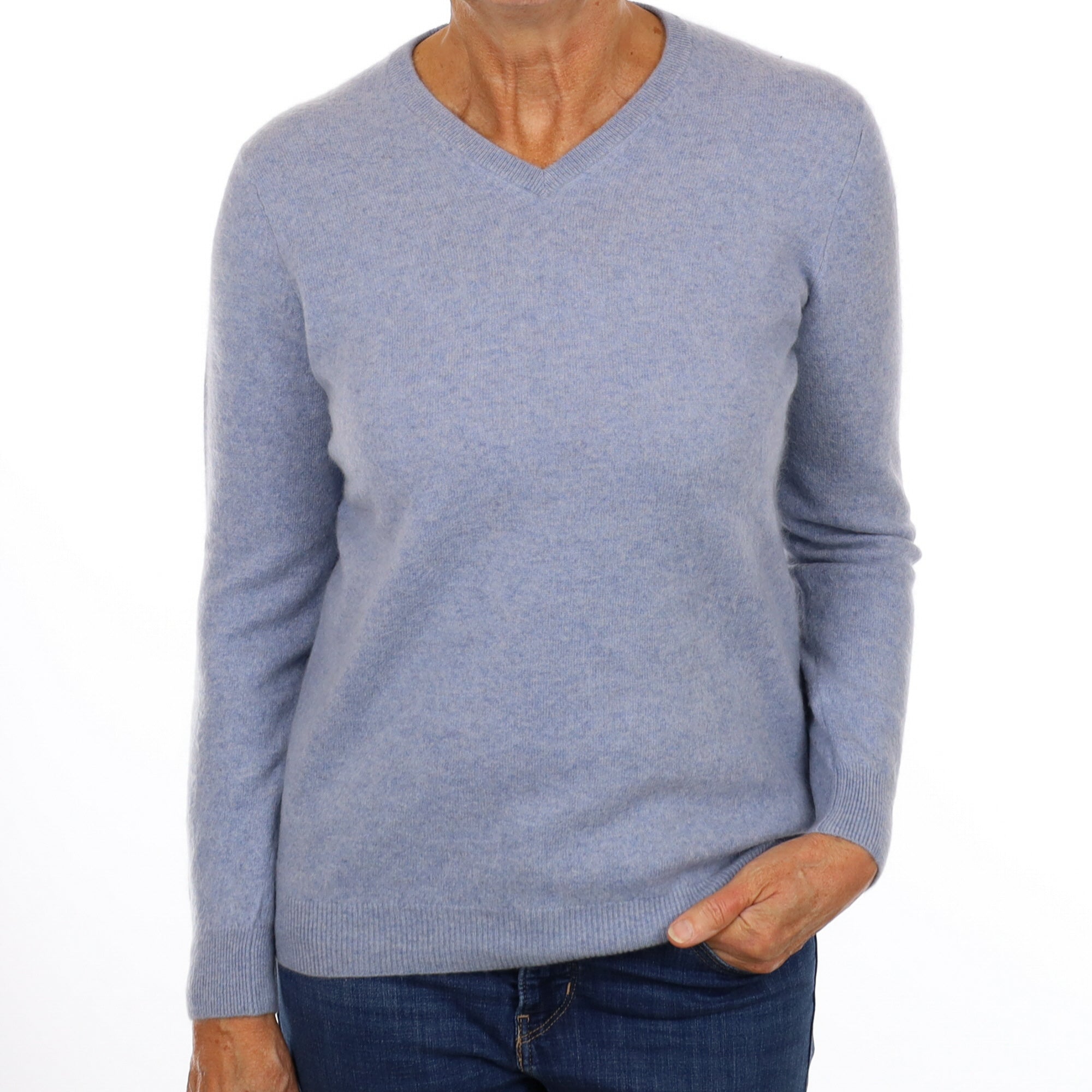 Sky Blue Cashmere V Neck Jumper Medium
