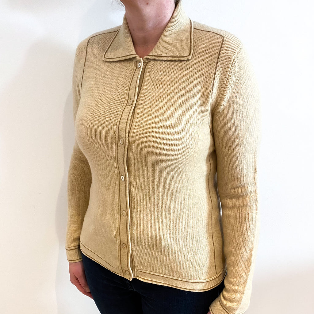 Beige Cashmere Collared Cardigan Large