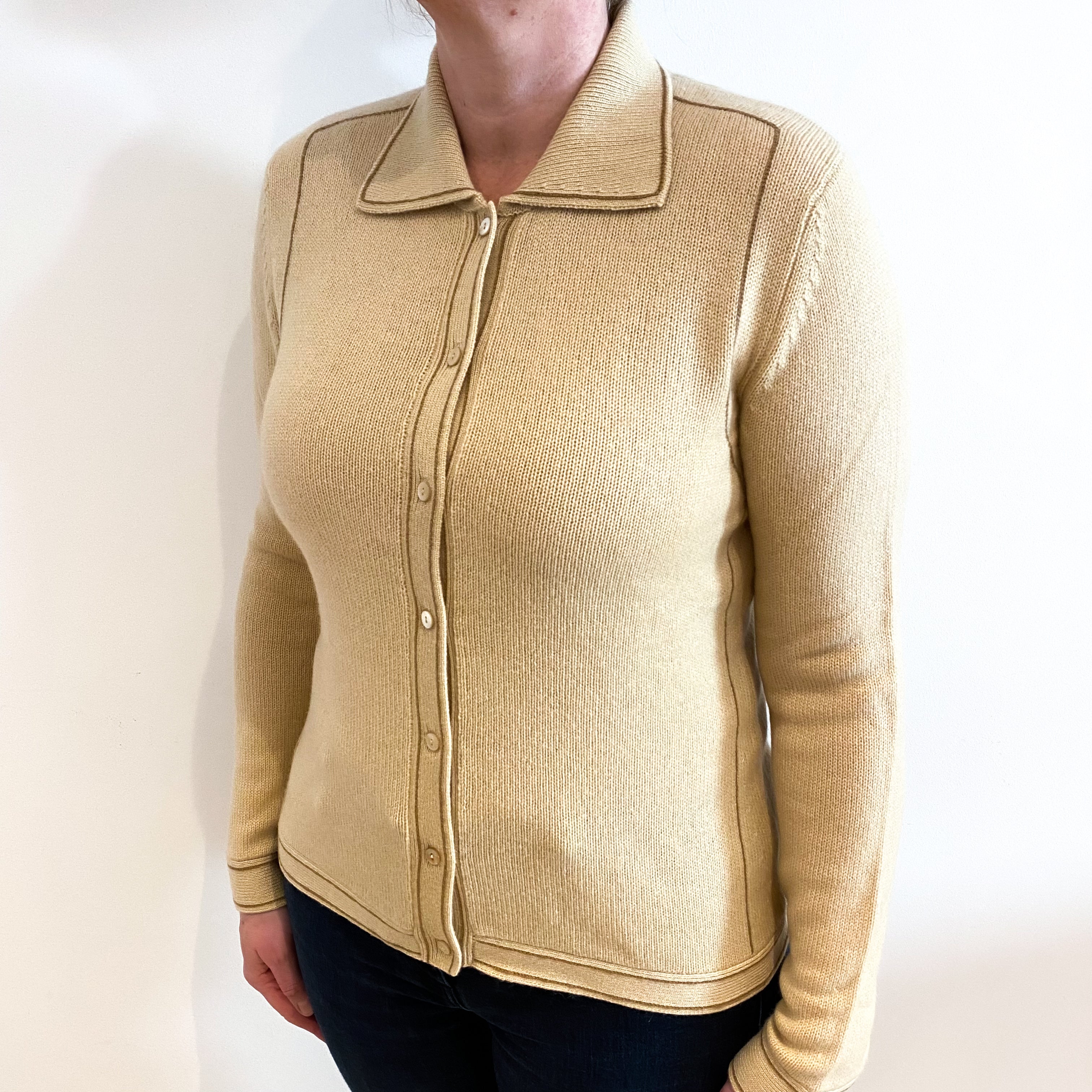 Beige Cashmere Collared Cardigan Large