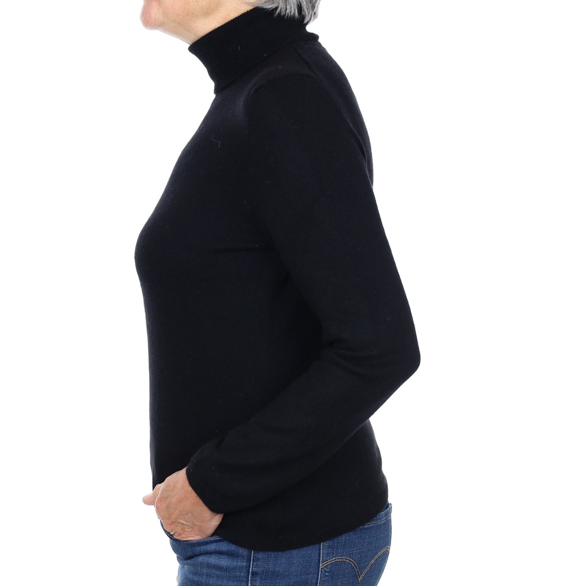 Black Cashmere Polo Neck Jumper Medium