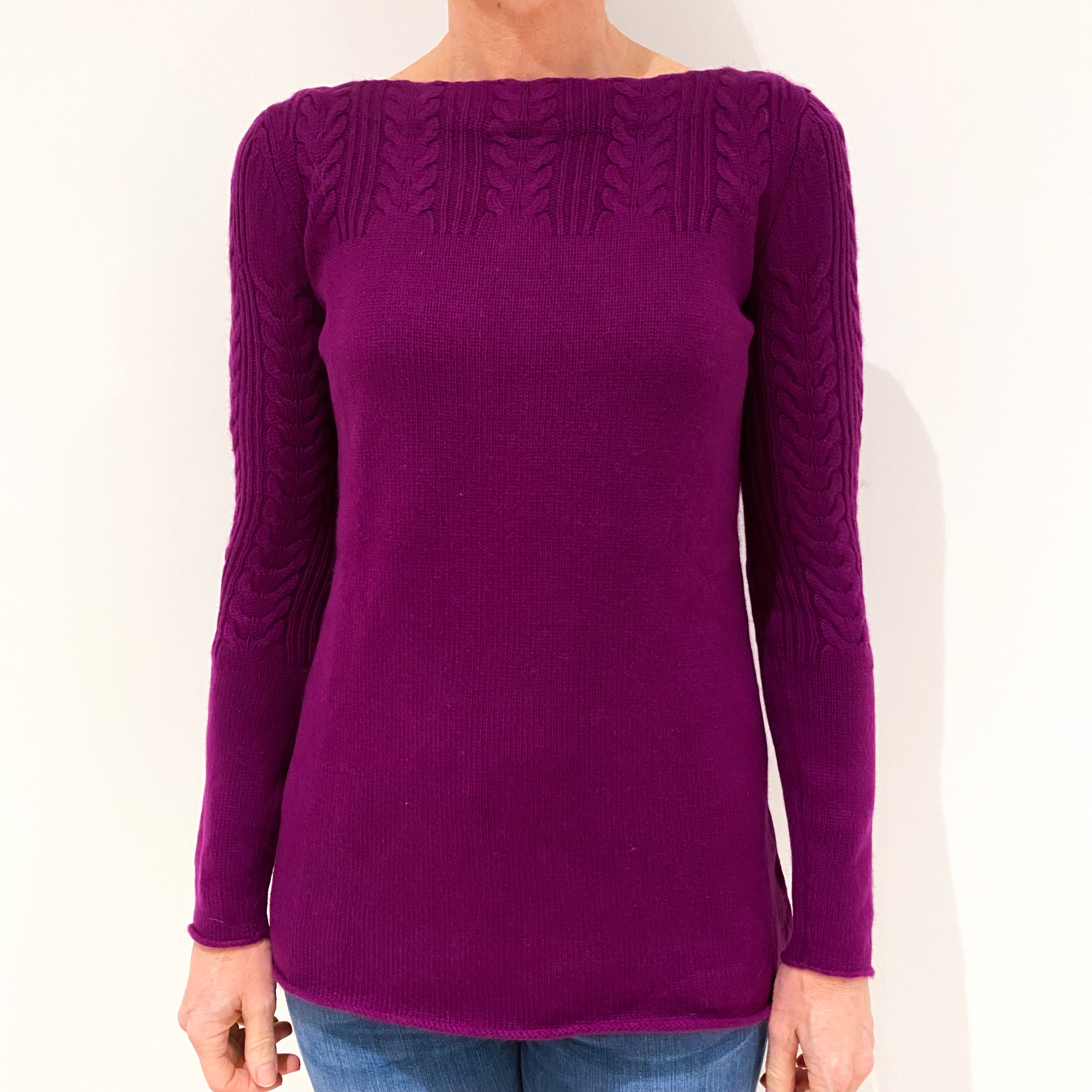 Magenta Purple Cashmere Crew Neck Jumper Small