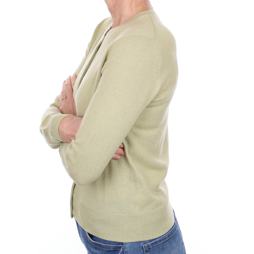 Pistachio Green Cashmere Crew Cardigan Small