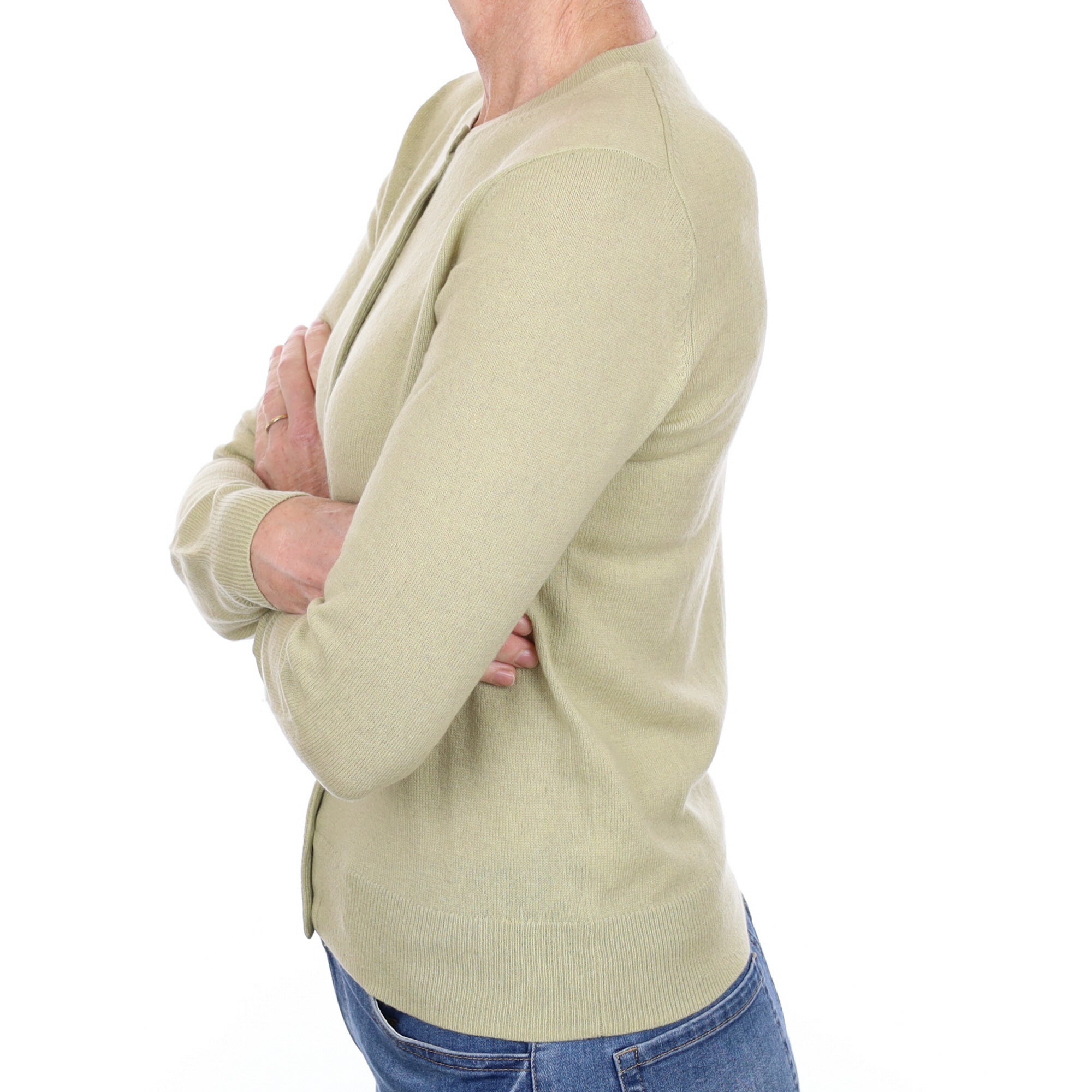 Pistachio Green Cashmere Crew Cardigan Small