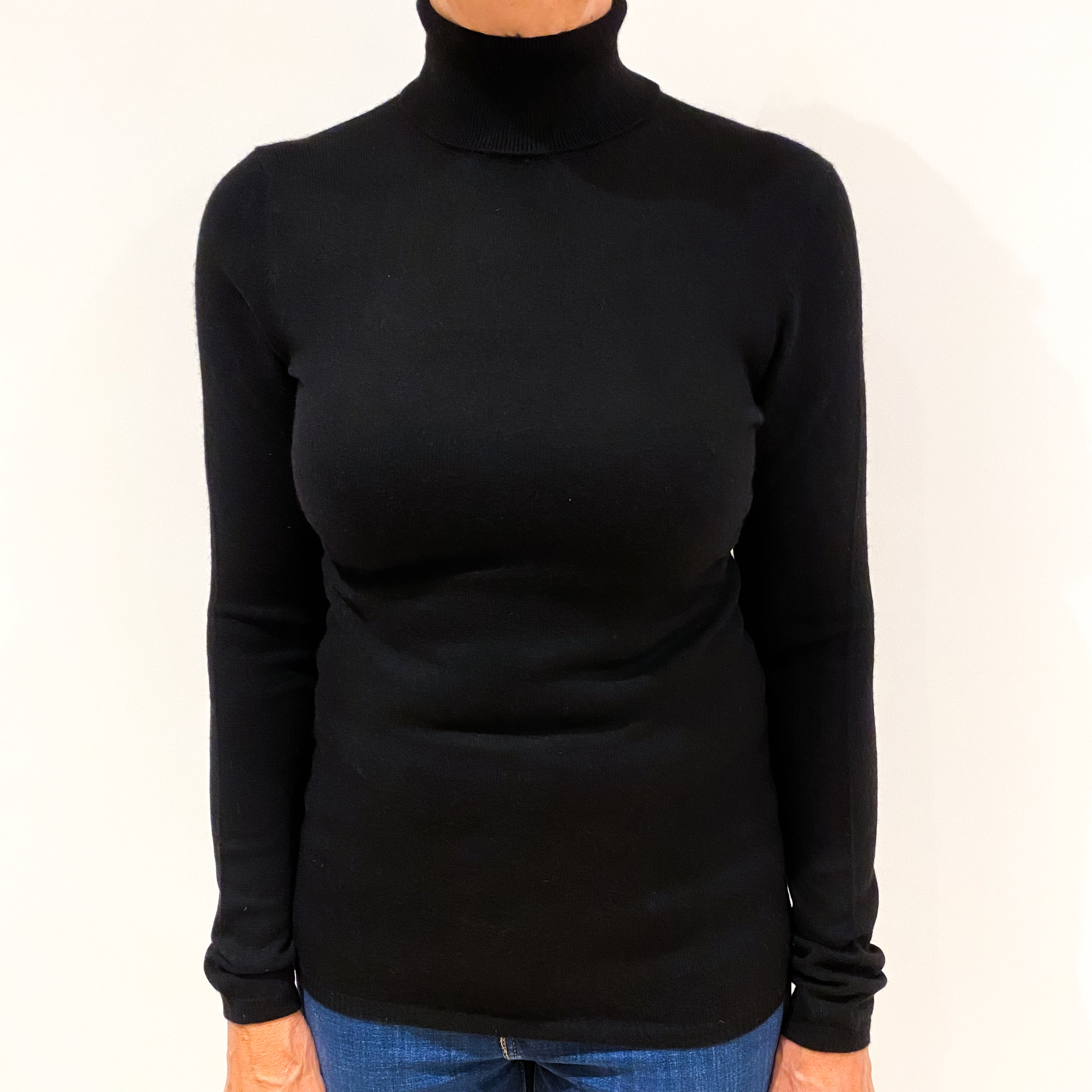 Black Cashmere Polo Neck Jumper Medium