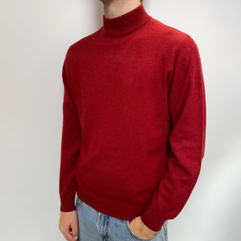 Men's Brick Red Cashmere Turtle Neck Jumper Large