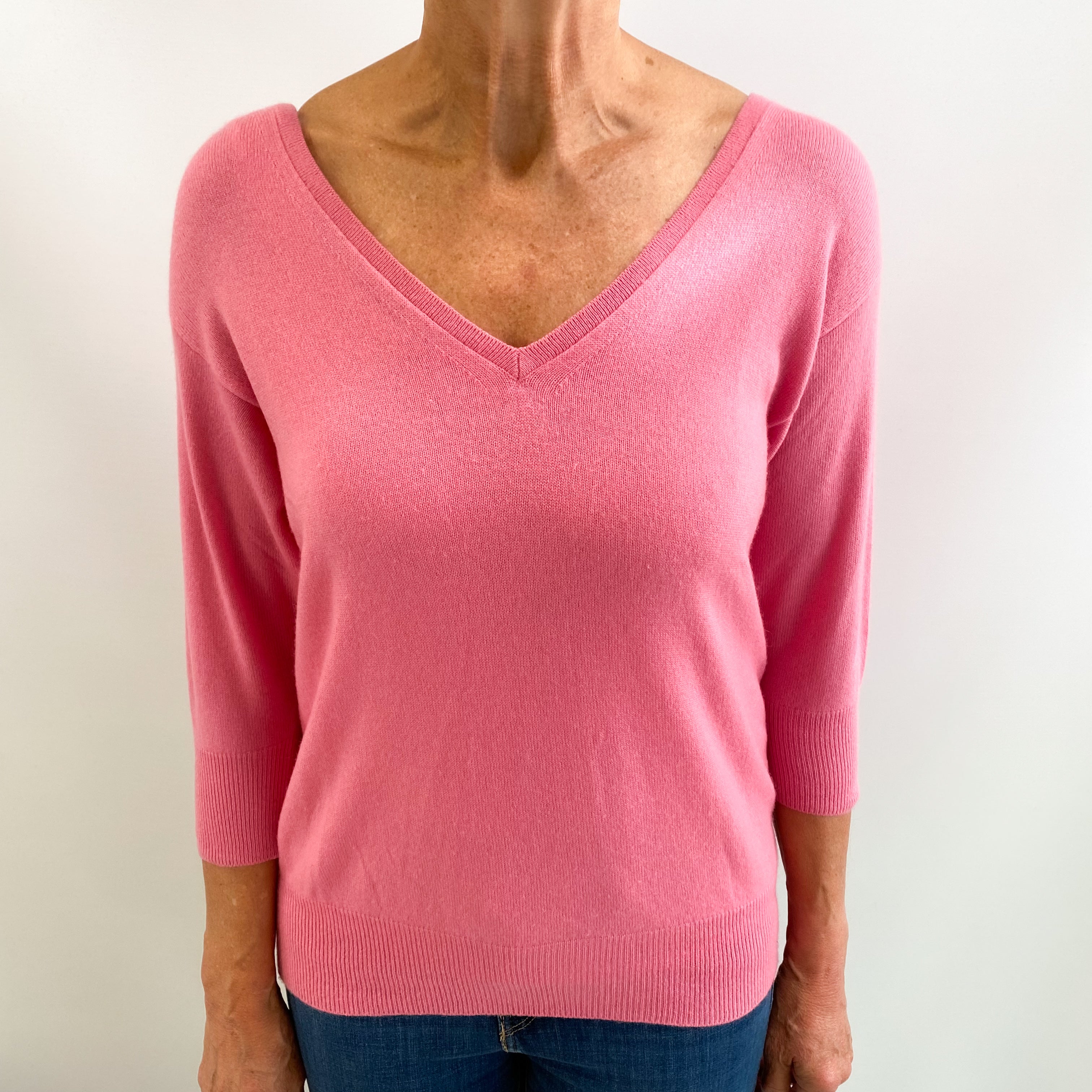 Bubblegum Pink Cashmere V Neck Jumper Medium