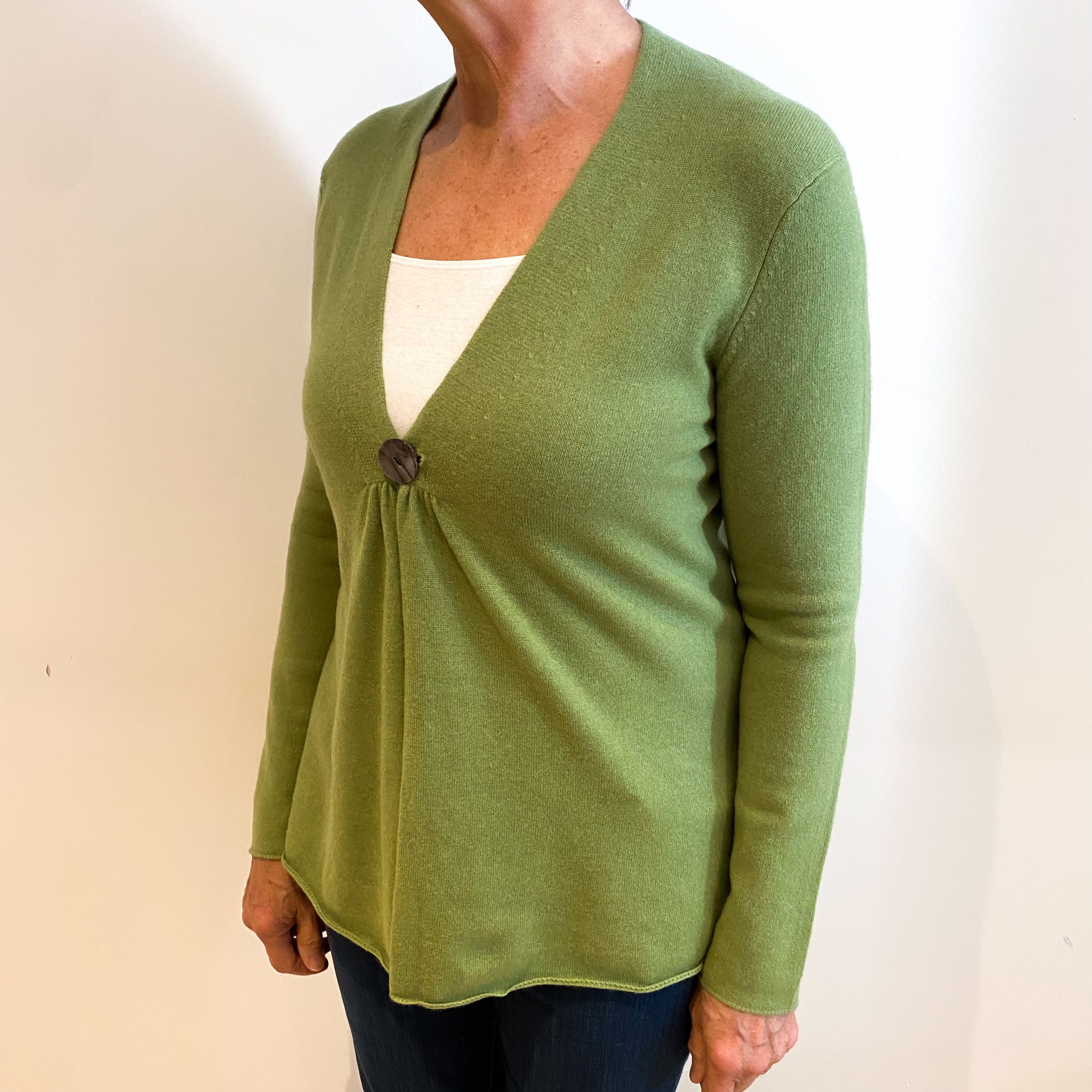 Pear Green Cashmere V Neck Cardigan Medium