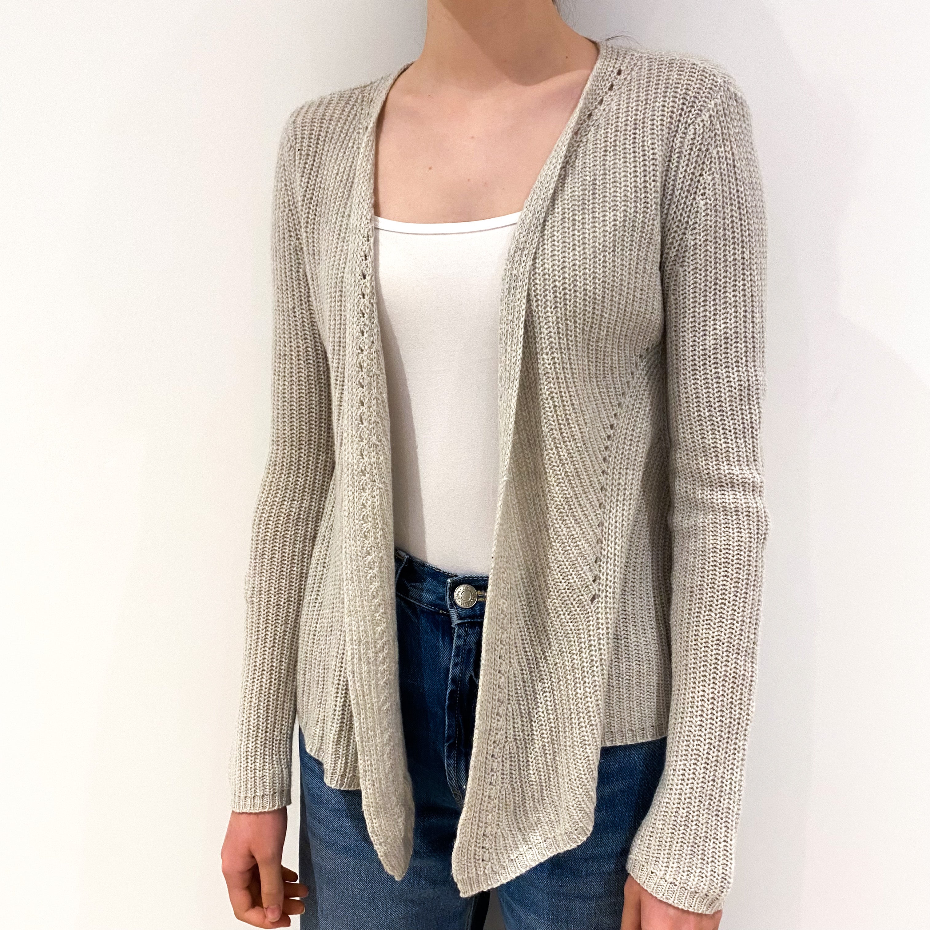 Oatmeal Chunky Cashmere Waterfall Cardigan Extra Small