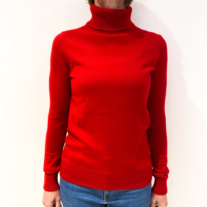 Scarlet Red Cashmere Polo Neck Jumper Small
