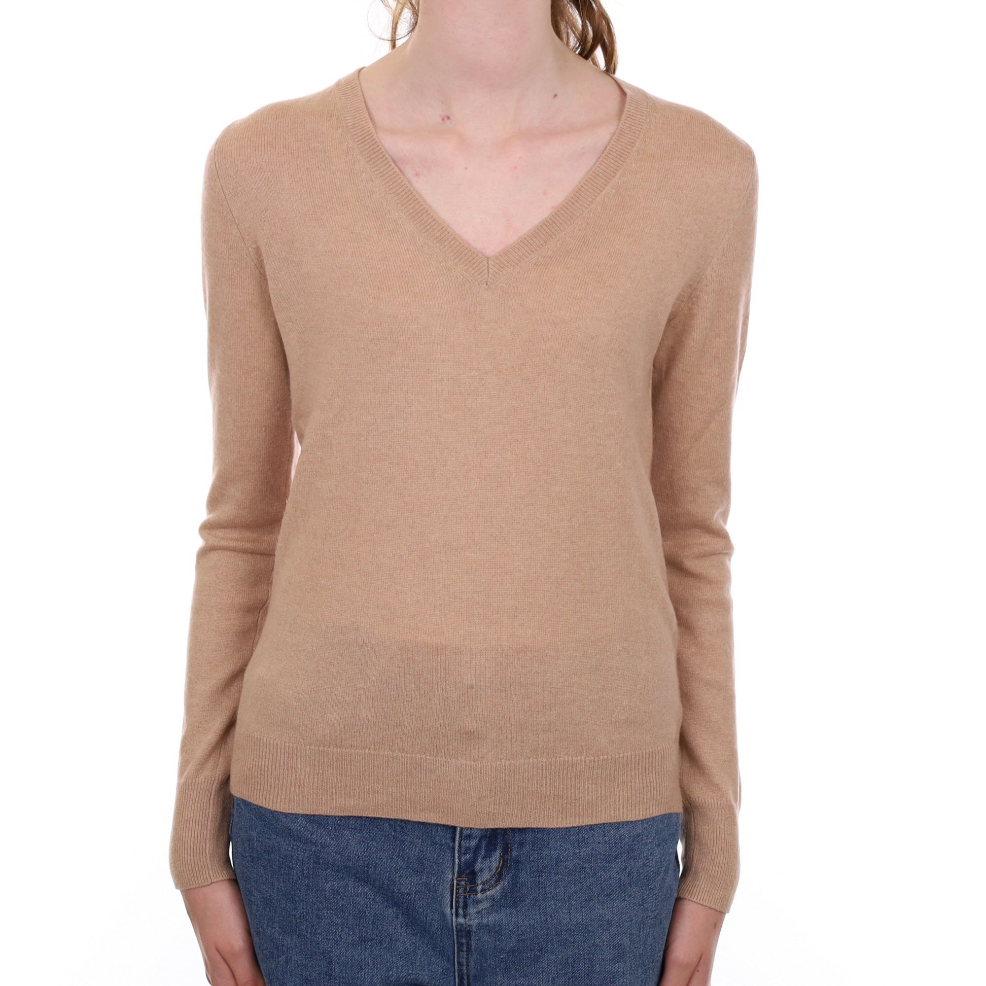 Fudge Brown Cashmere V Neck Jumper Extra Small
