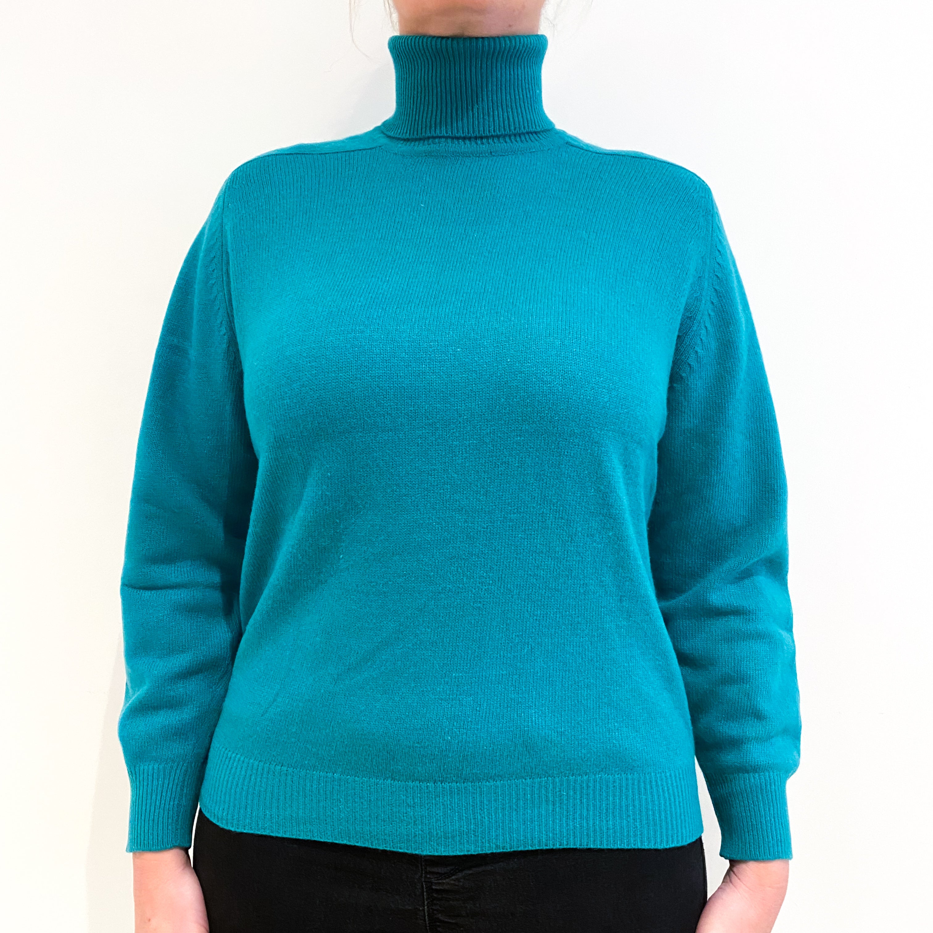 Vintage Emerald Green Cashmere Polo Neck Jumper Large