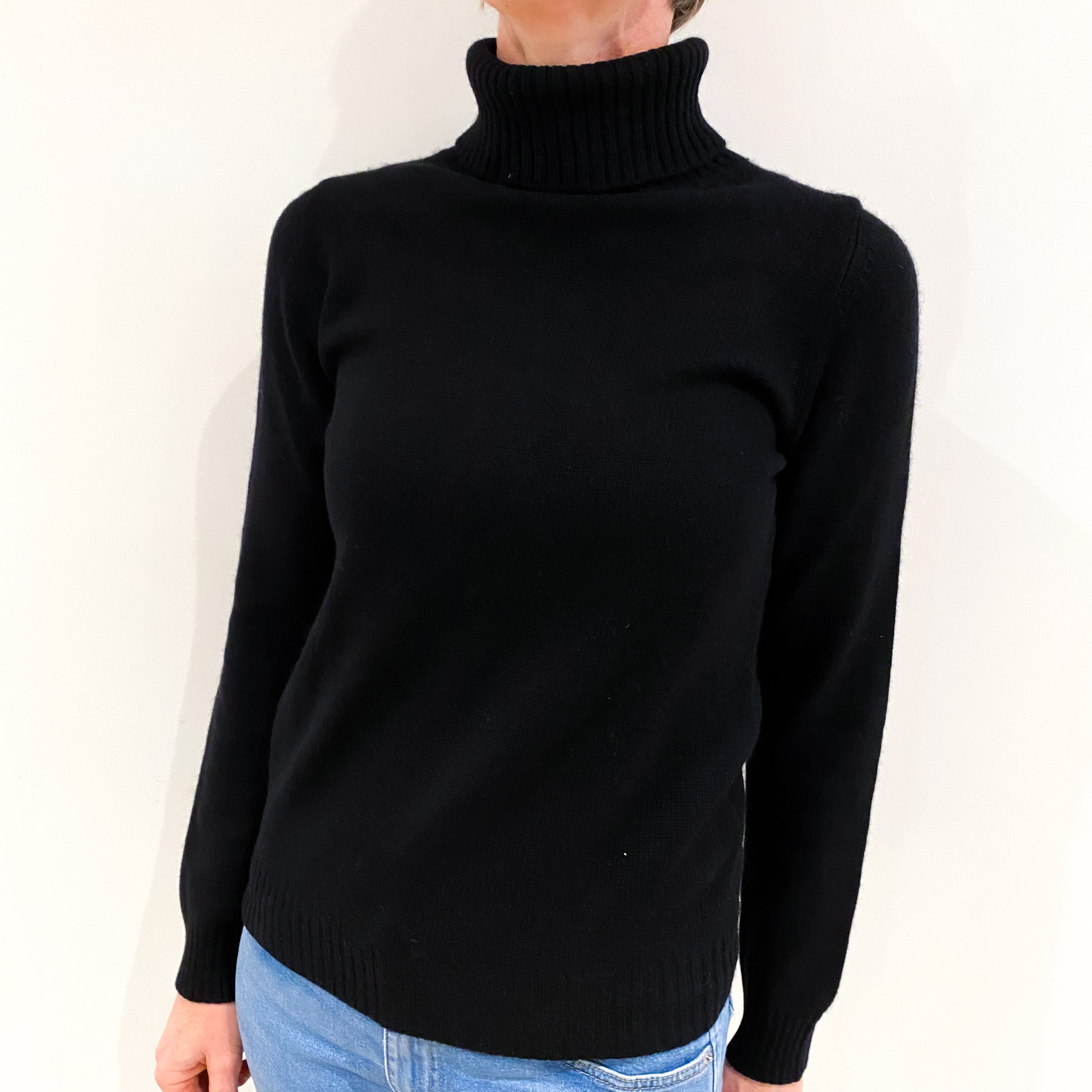 Black Cashmere Polo Neck Jumper Small