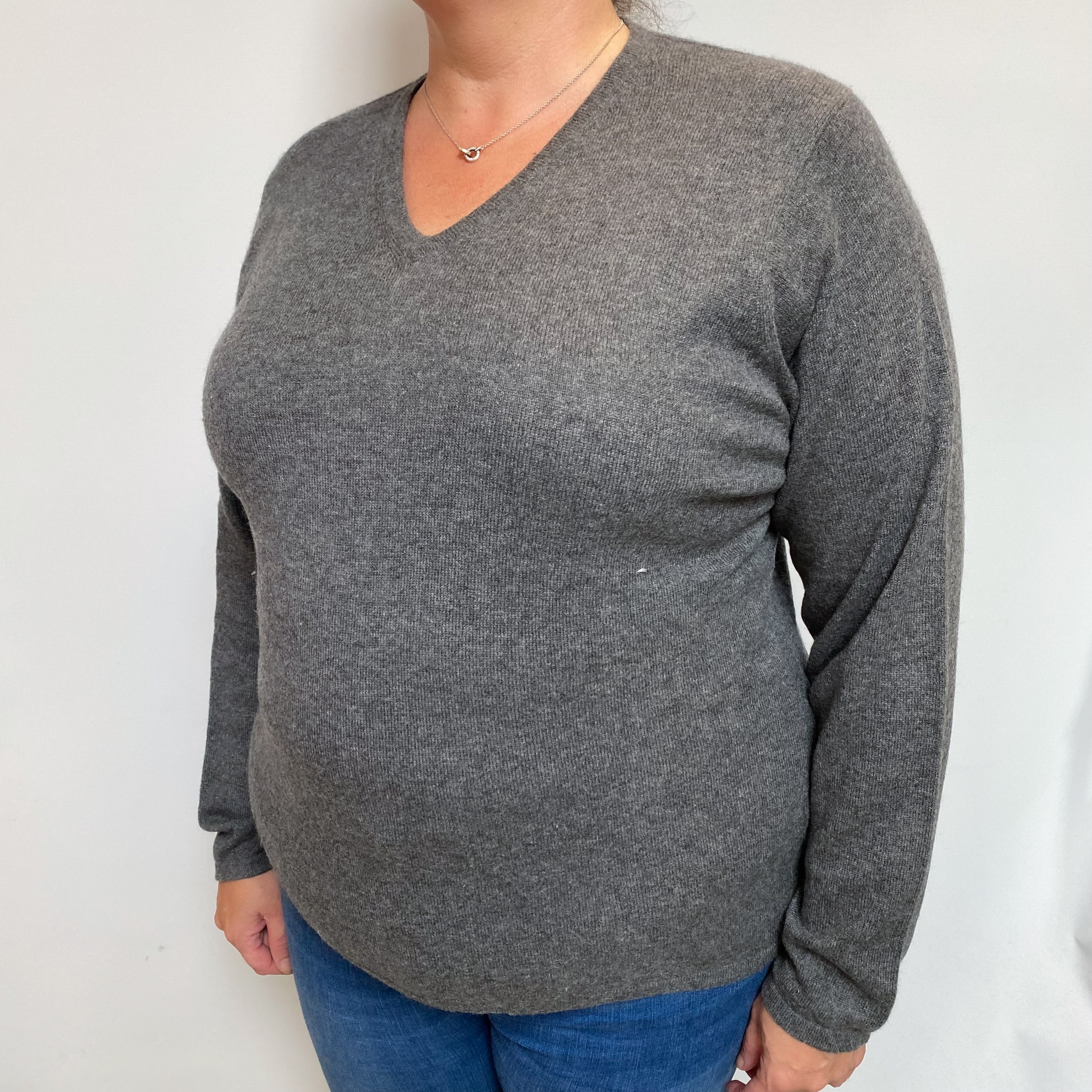 Slate Grey Cashmere V Neck Jumper Extra Large