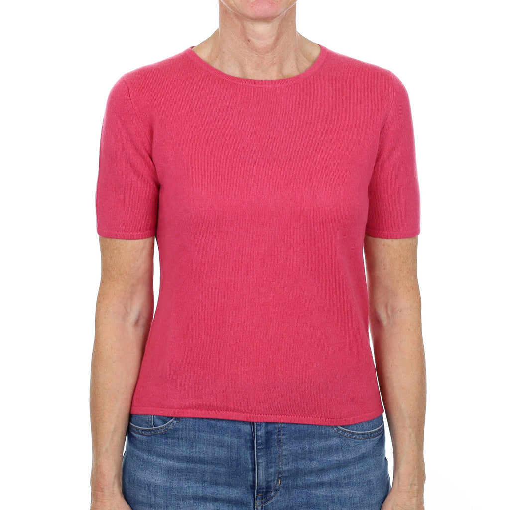 Rose Pink Cashmere Crew Neck Short Sleeved Jumper Small