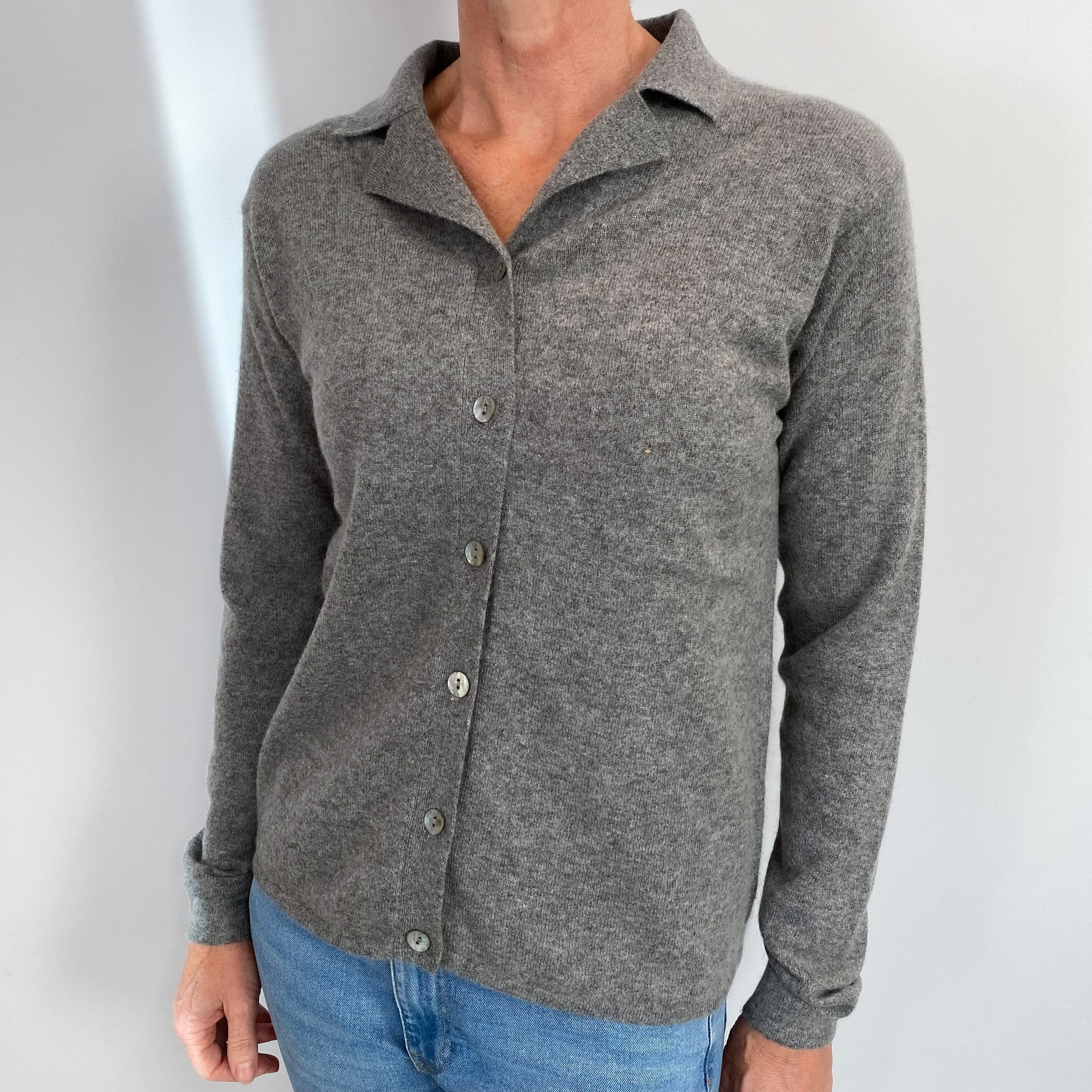 Steel Grey Cashmere Collared Neck Cardigan Small