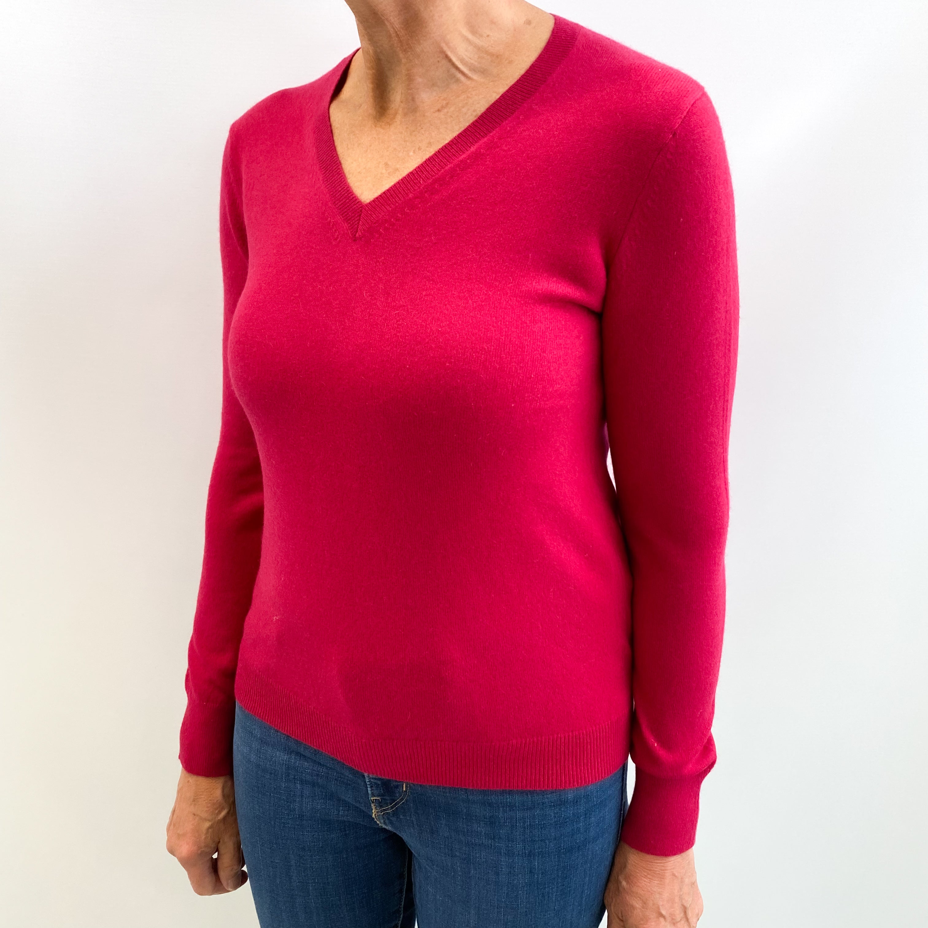 Cherry Pink Cashmere V Neck Jumper Medium