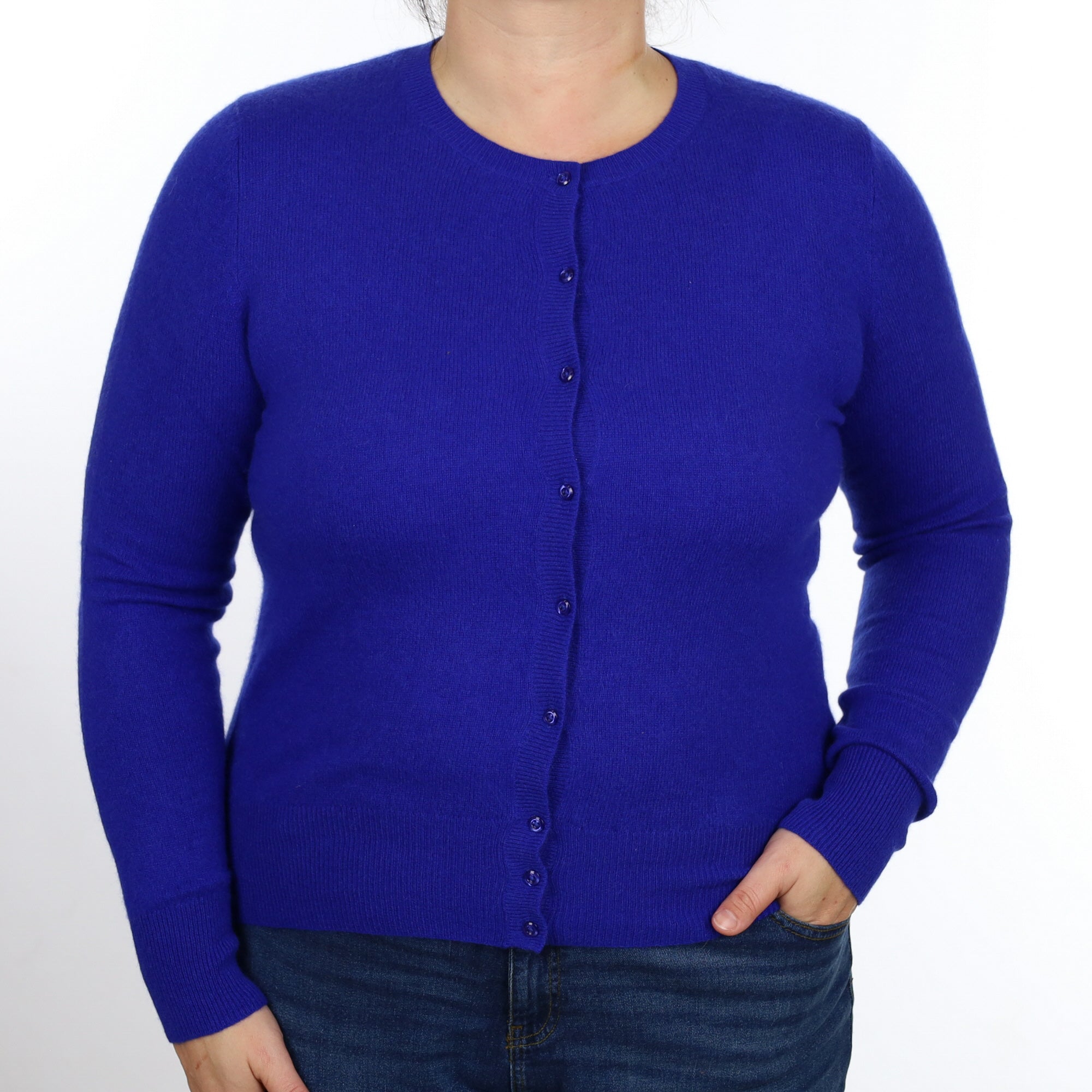 Electric Blue Cashmere Crew Neck Cardigan Large