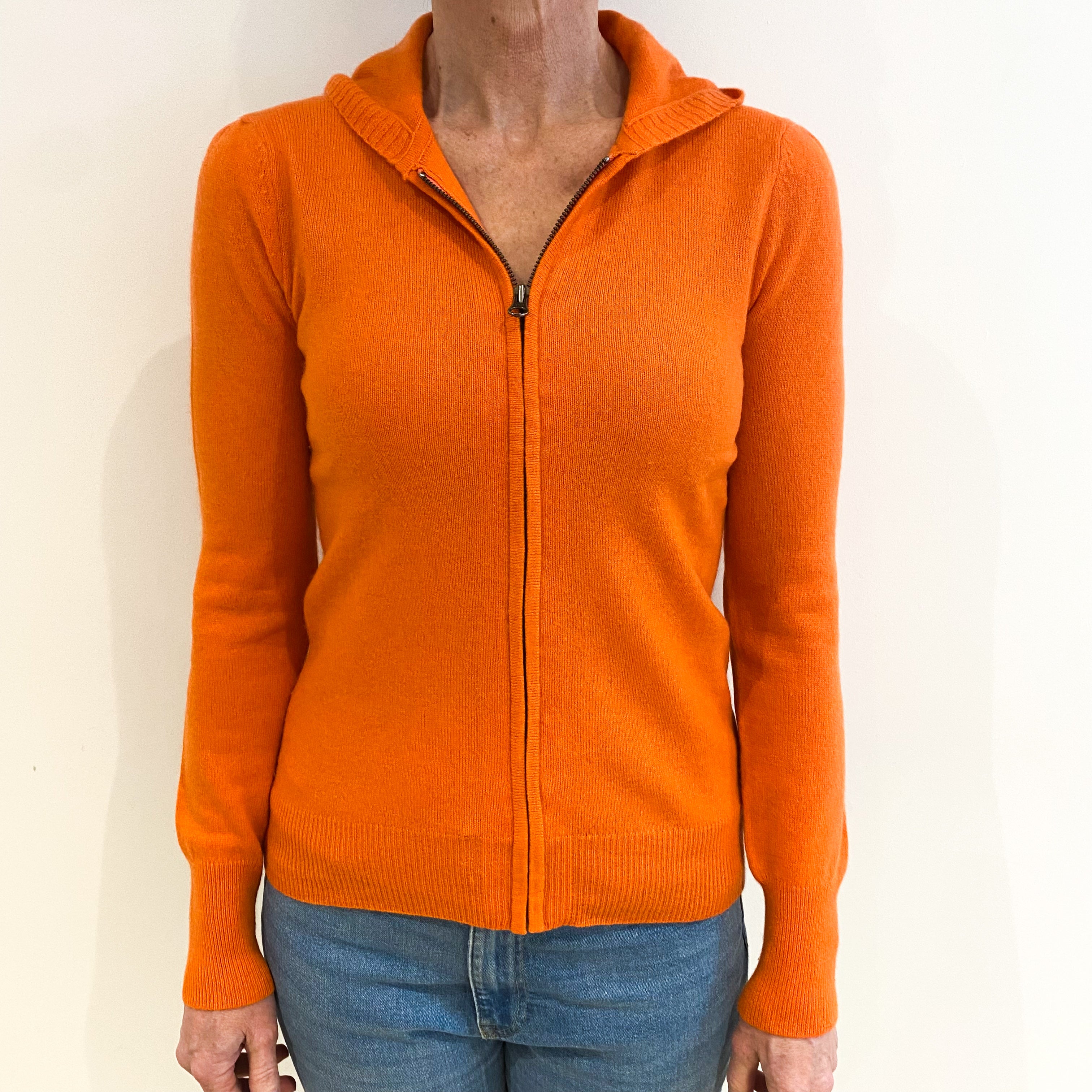 Tangerine Orange Cashmere Zip Up Hoodie Small