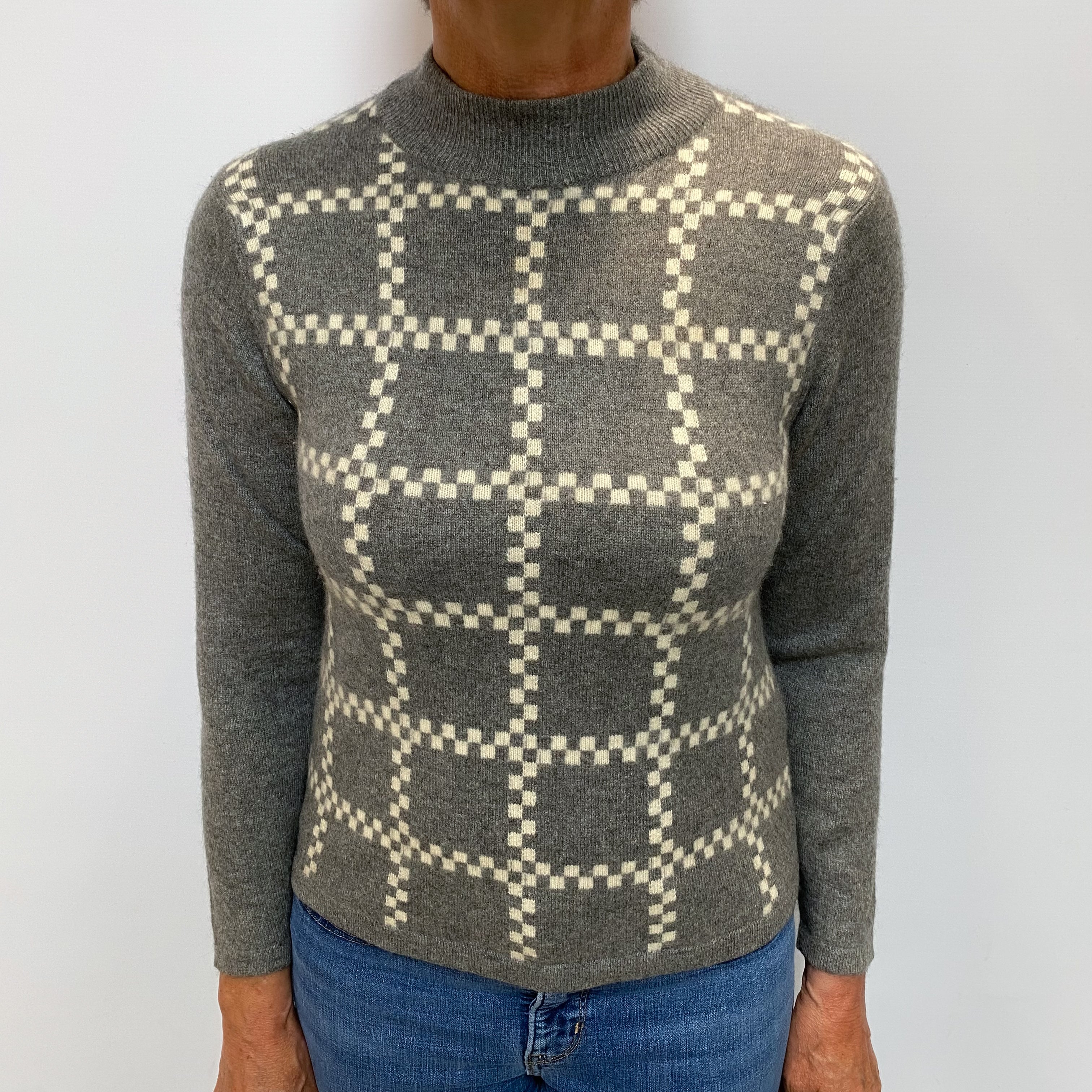 Ash Grey Patterned Cashmere Turtle Neck Jumper Medium